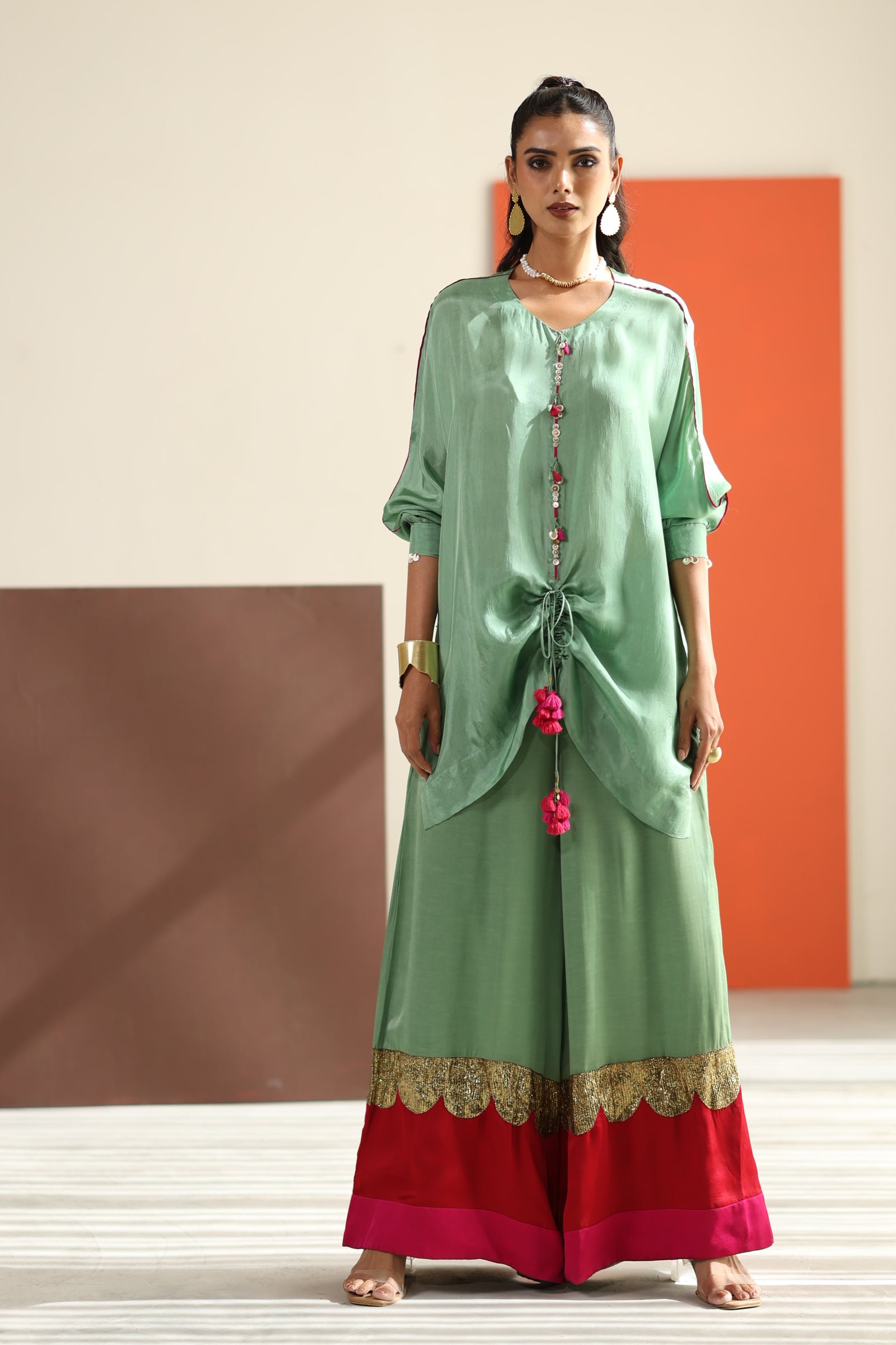 Sea green top with lampi gota co-ord set
