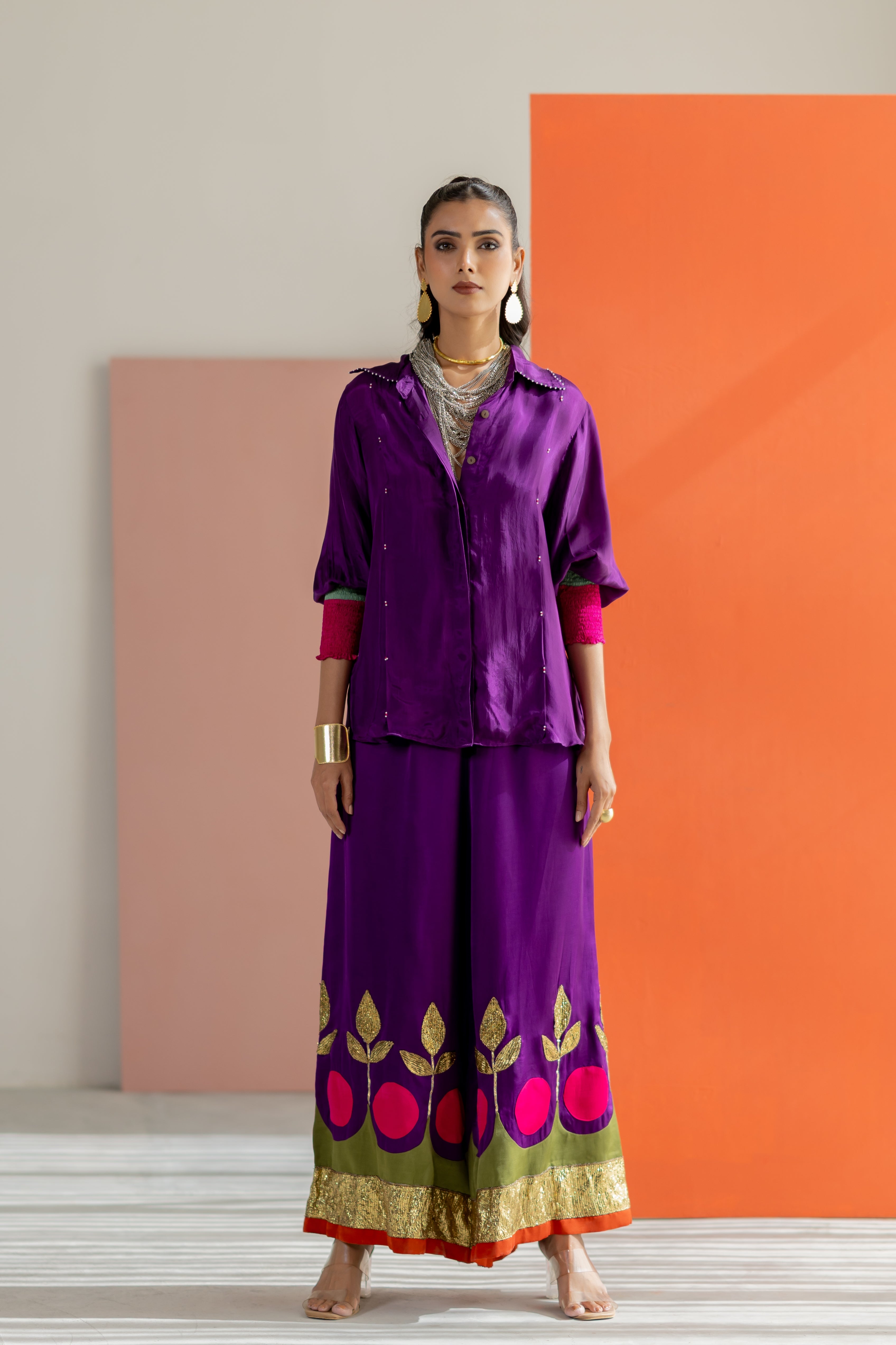 Purple shirt with lampi gota co-ord set
