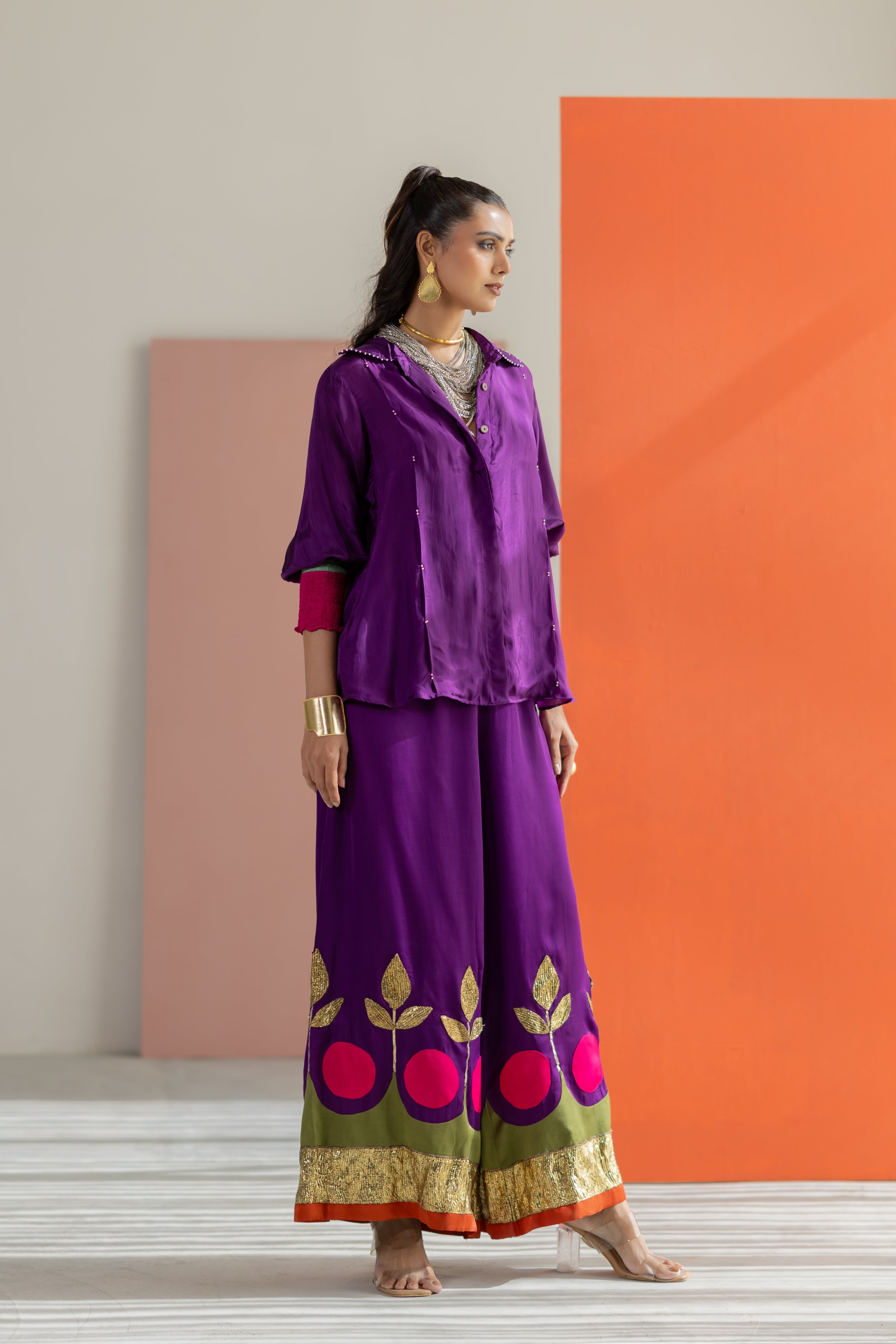 Purple shirt with lampi gota co-ord set