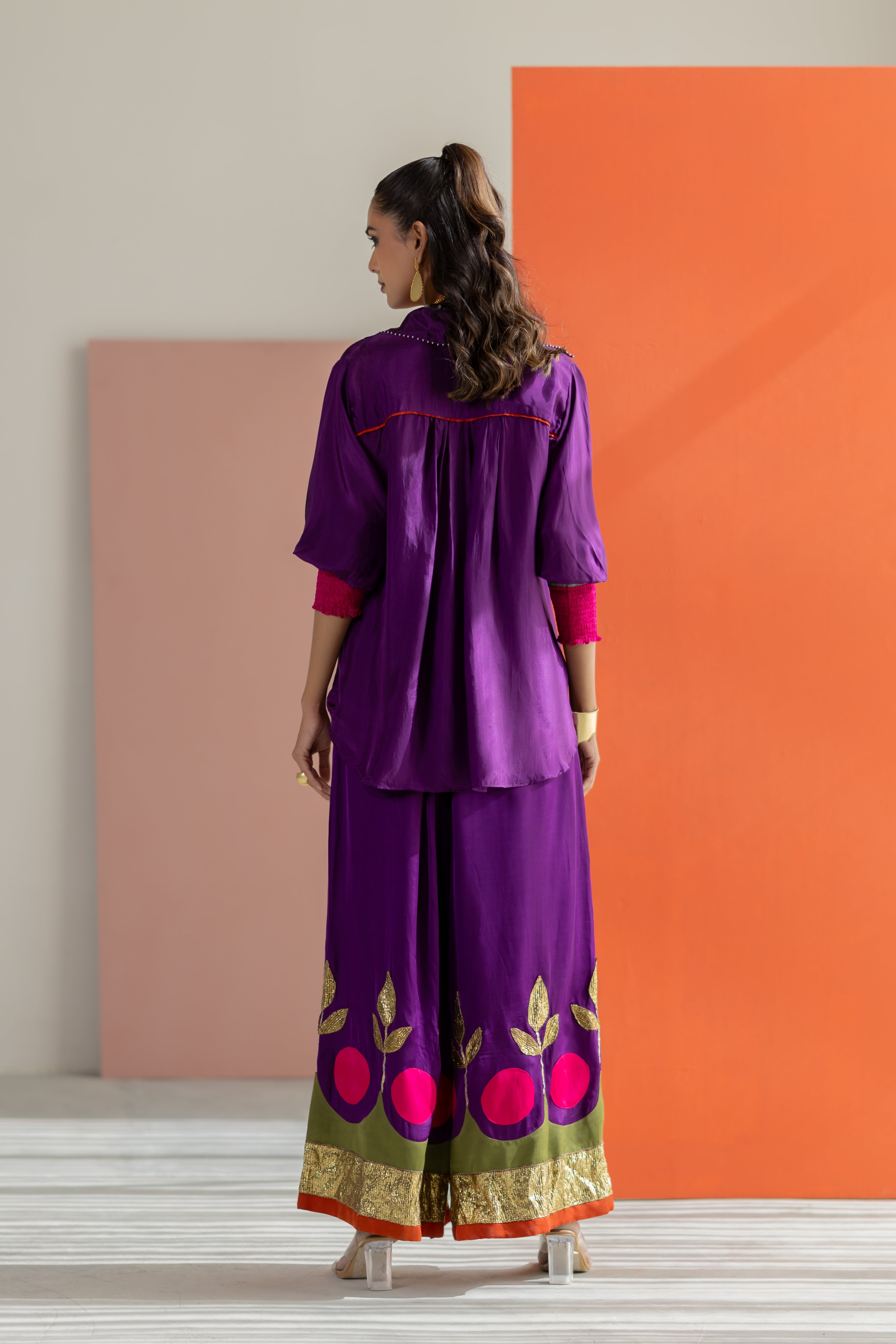 Purple shirt with lampi gota co-ord set
