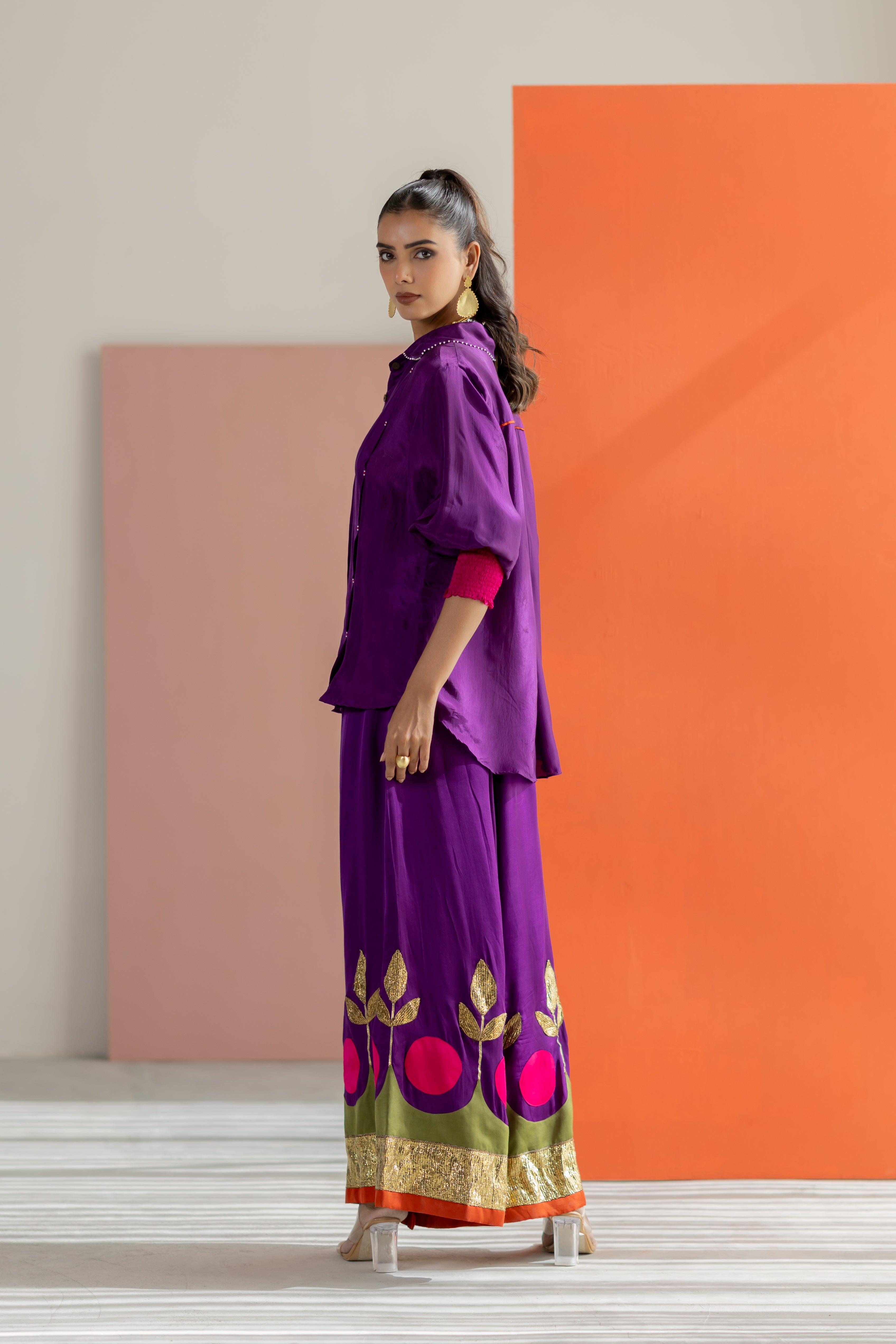 Purple shirt with lampi gota co-ord set