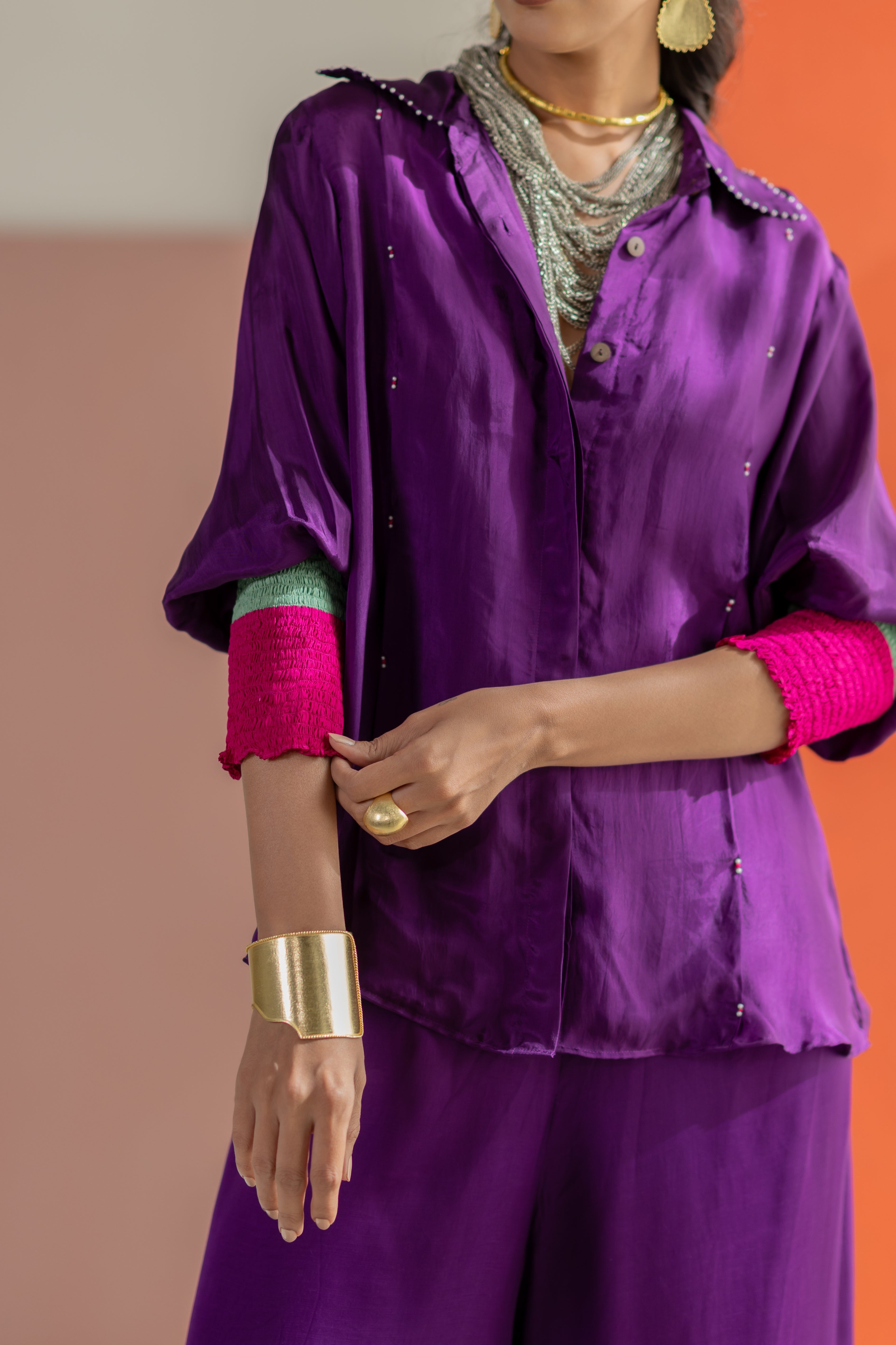 Purple shirt with lampi gota co-ord set