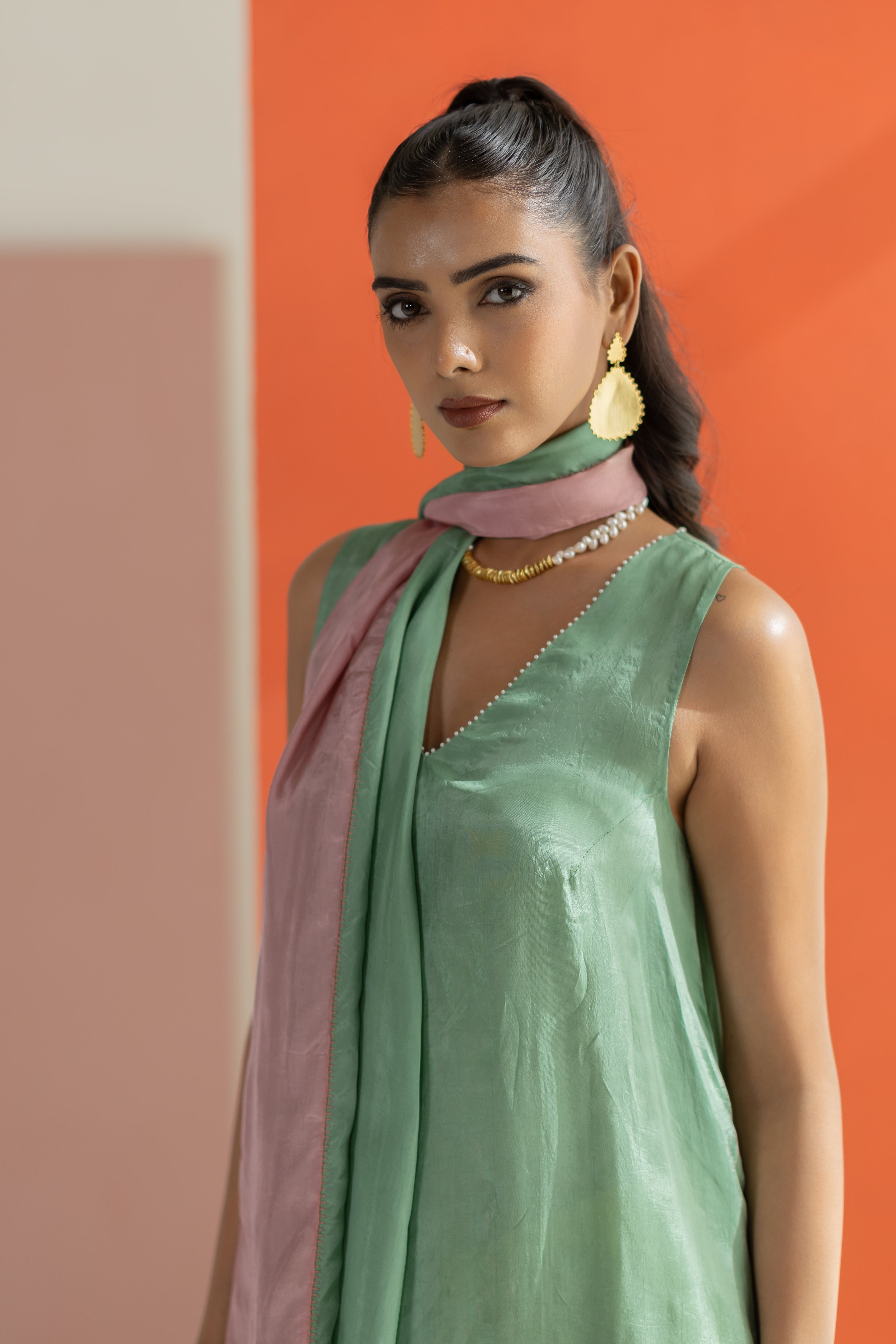 Sea green and lime yellow kurta set