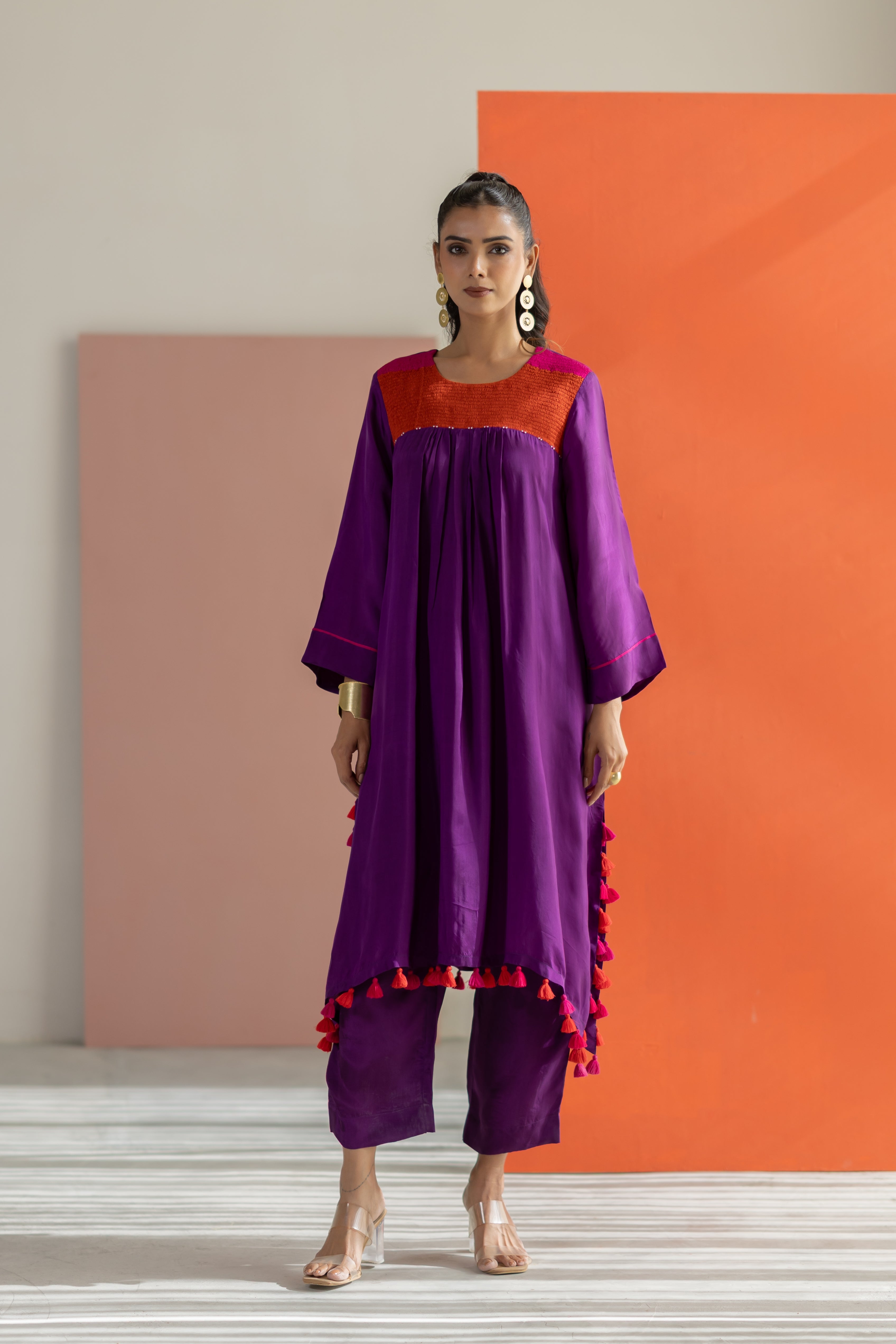 Purple silk kurta set