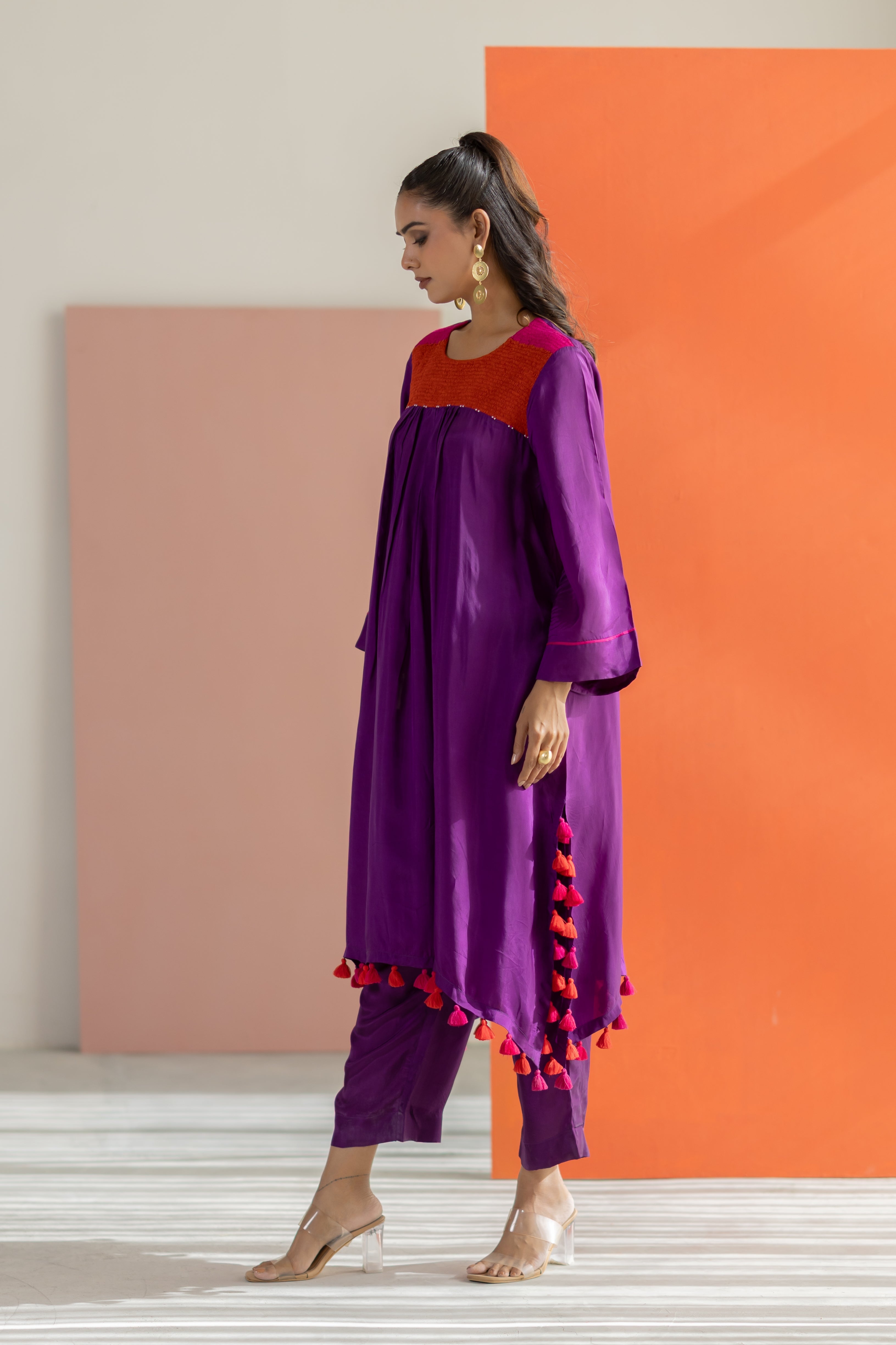 Purple silk kurta set