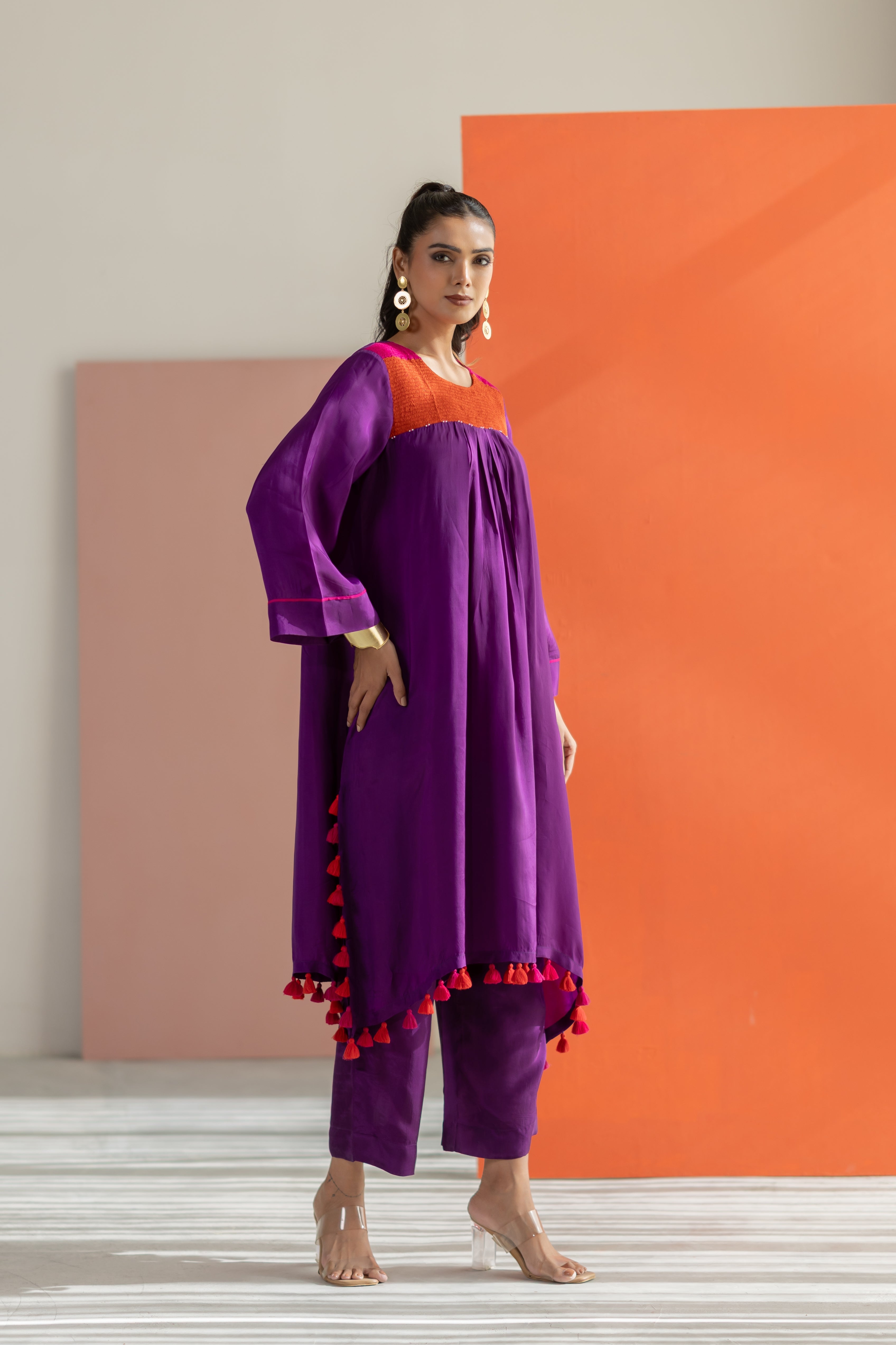 Purple silk kurta set