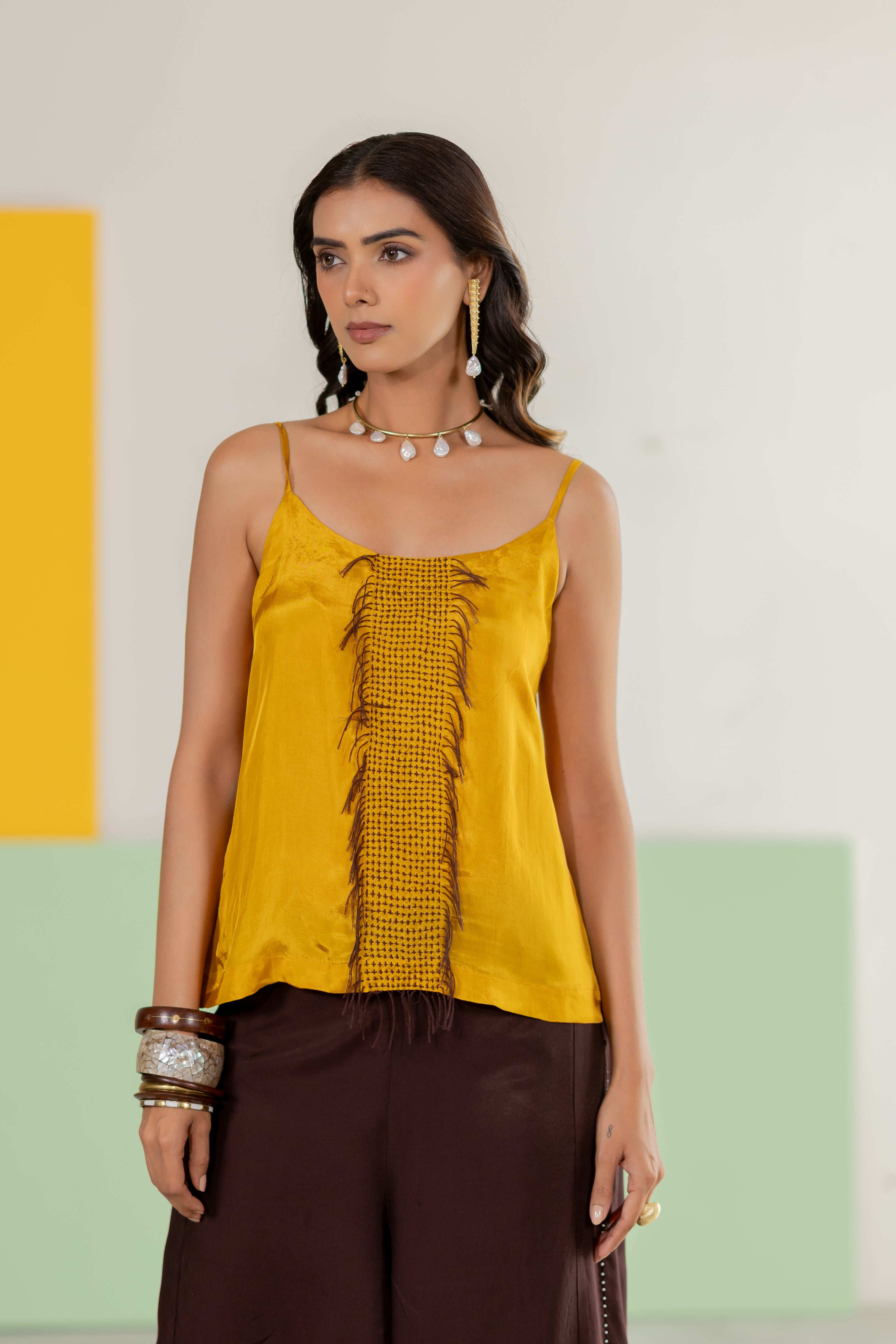 Mustard habutai silk jacket set