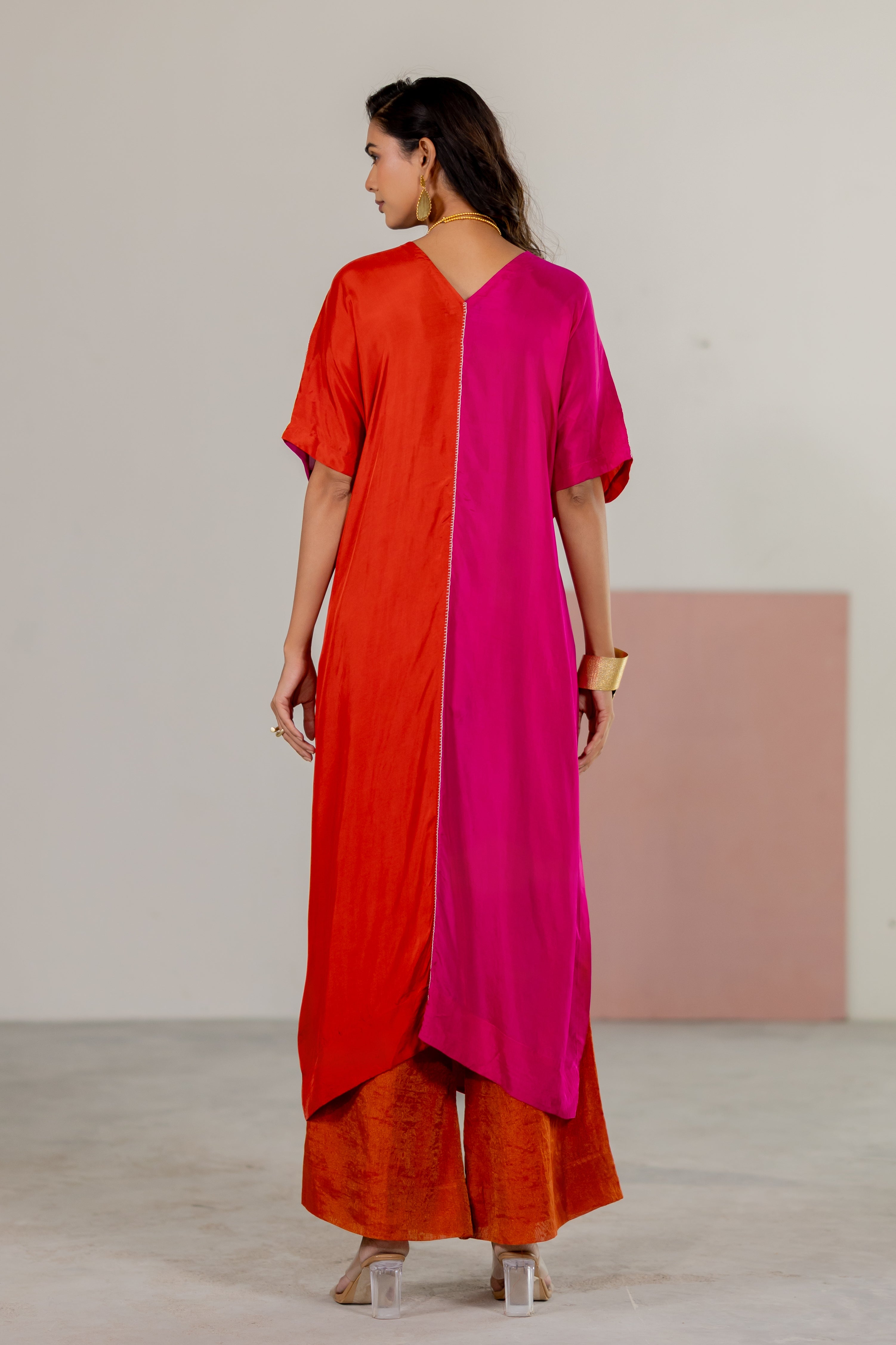 Orange, pink colorblock kaftan set