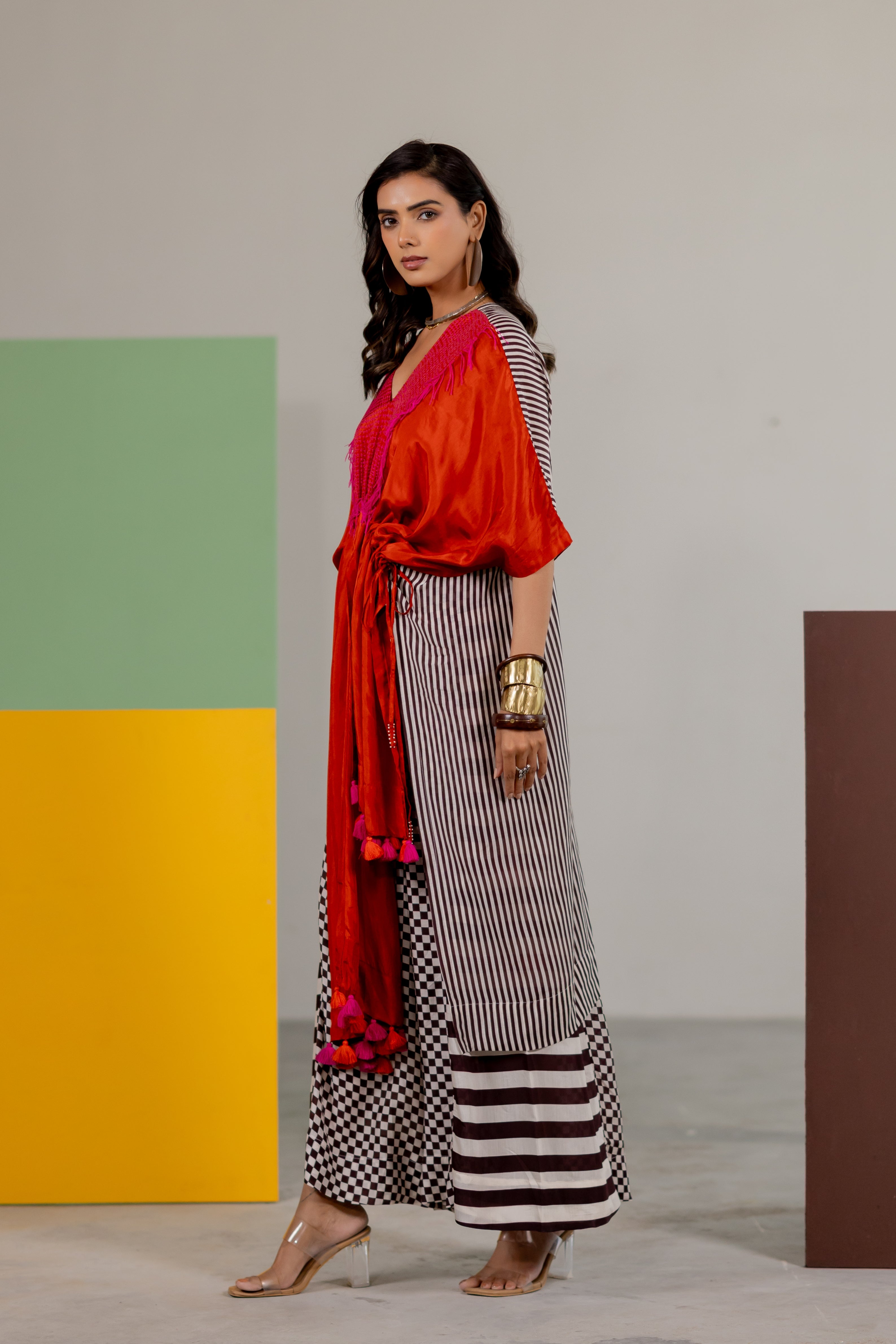 Orange habutai silk kaftan set