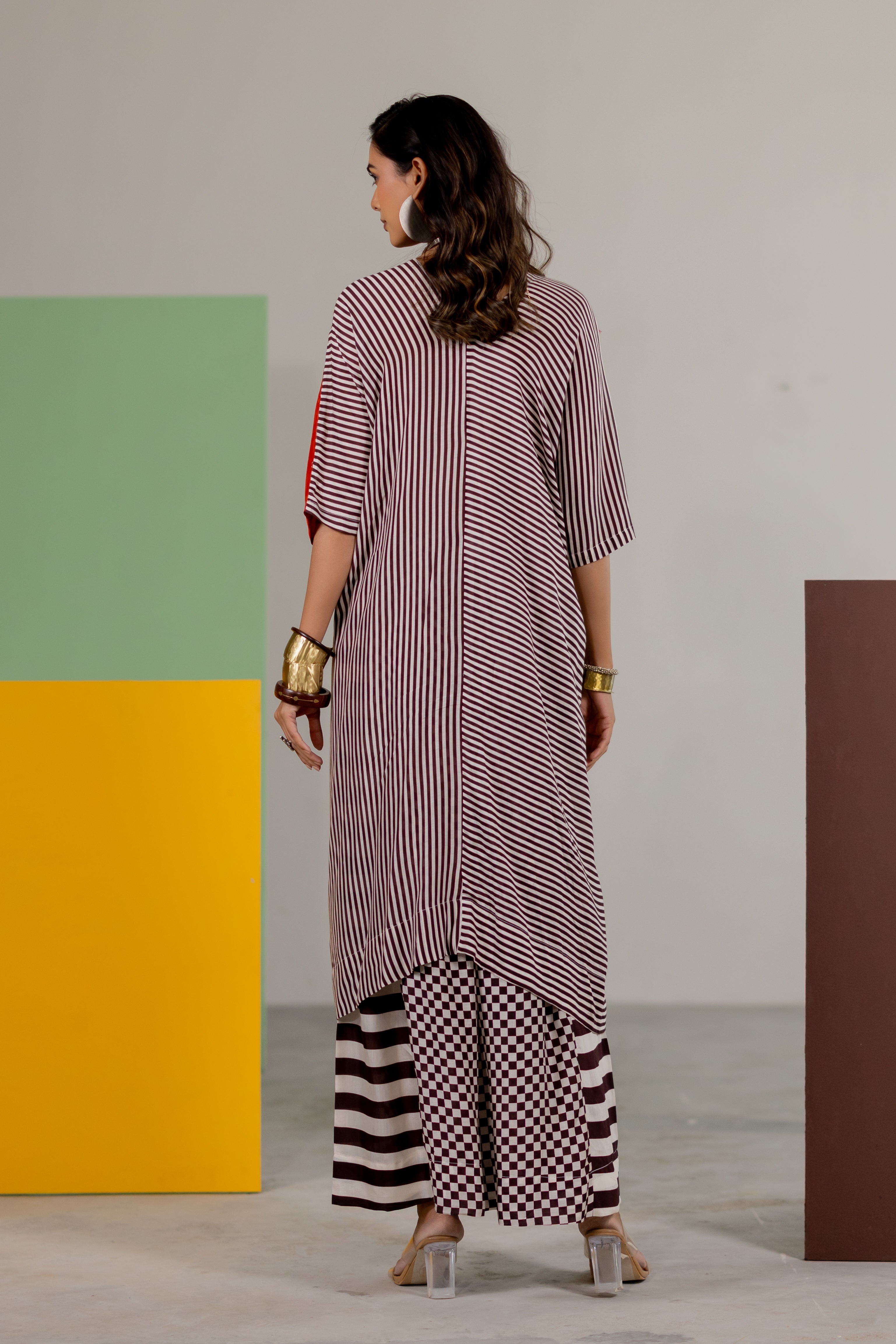 Orange habutai silk kaftan set