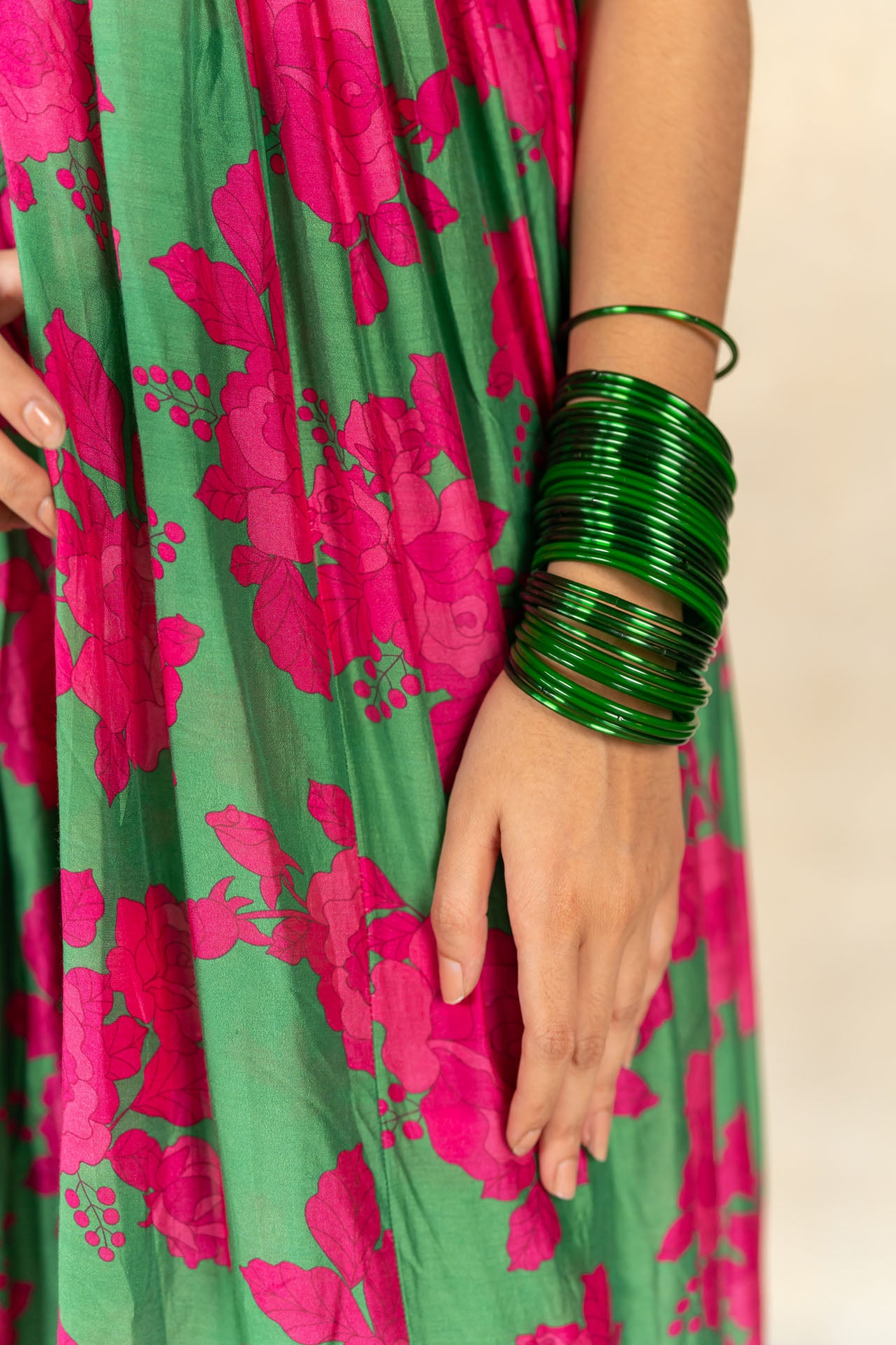 Dark green floral printed sharara set