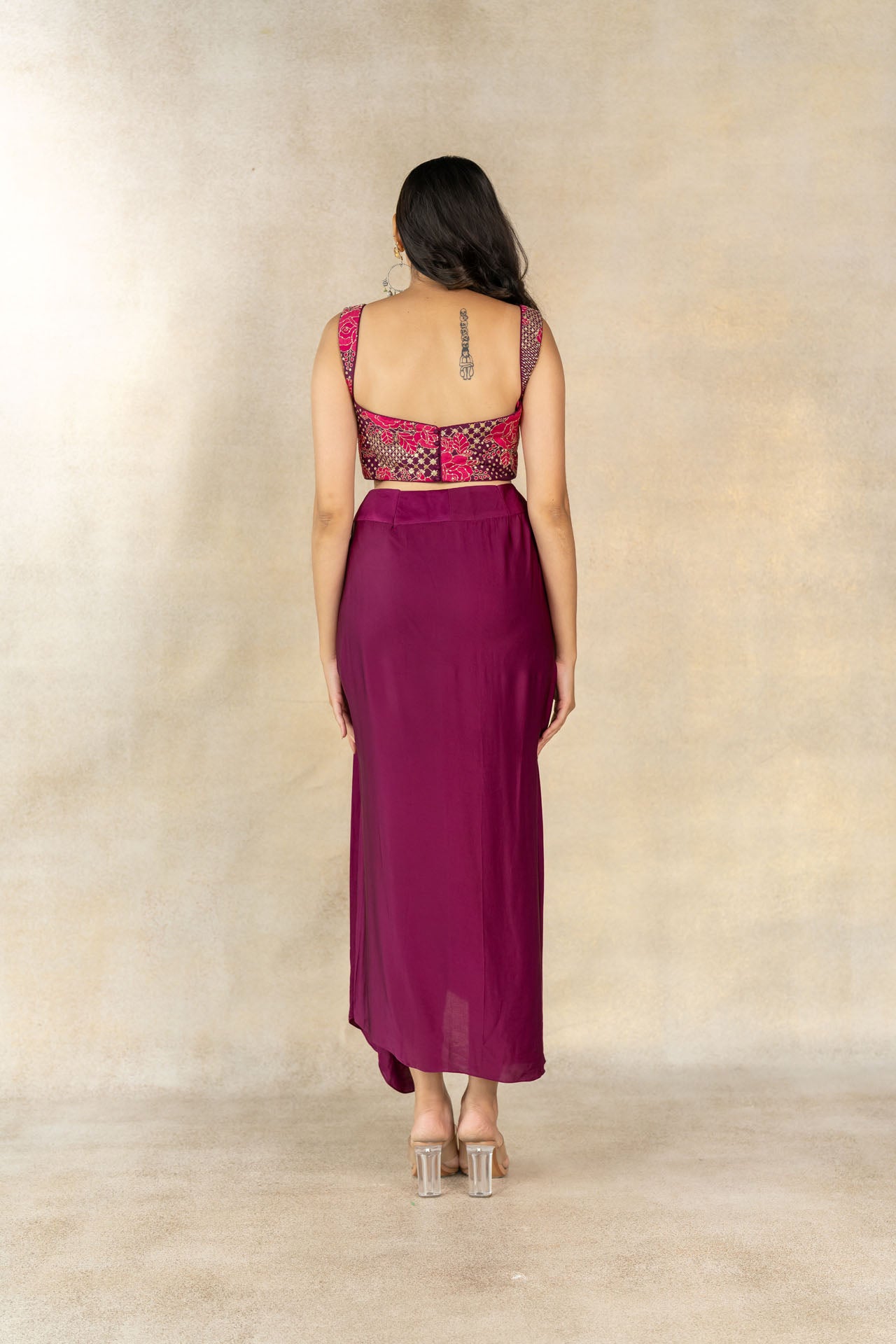 Magenta draped skirt set