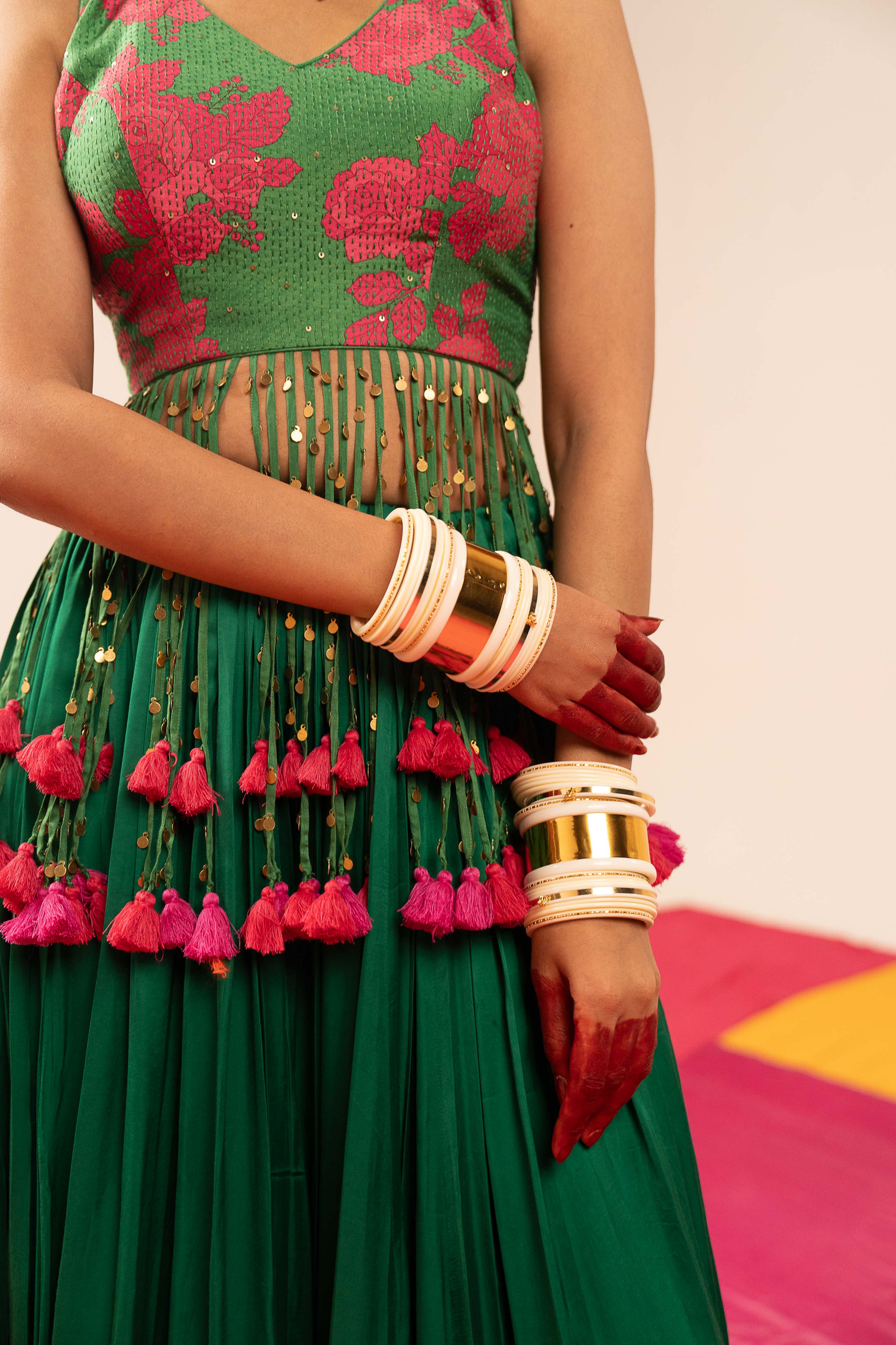 Dark Green Floral Lehenga Set