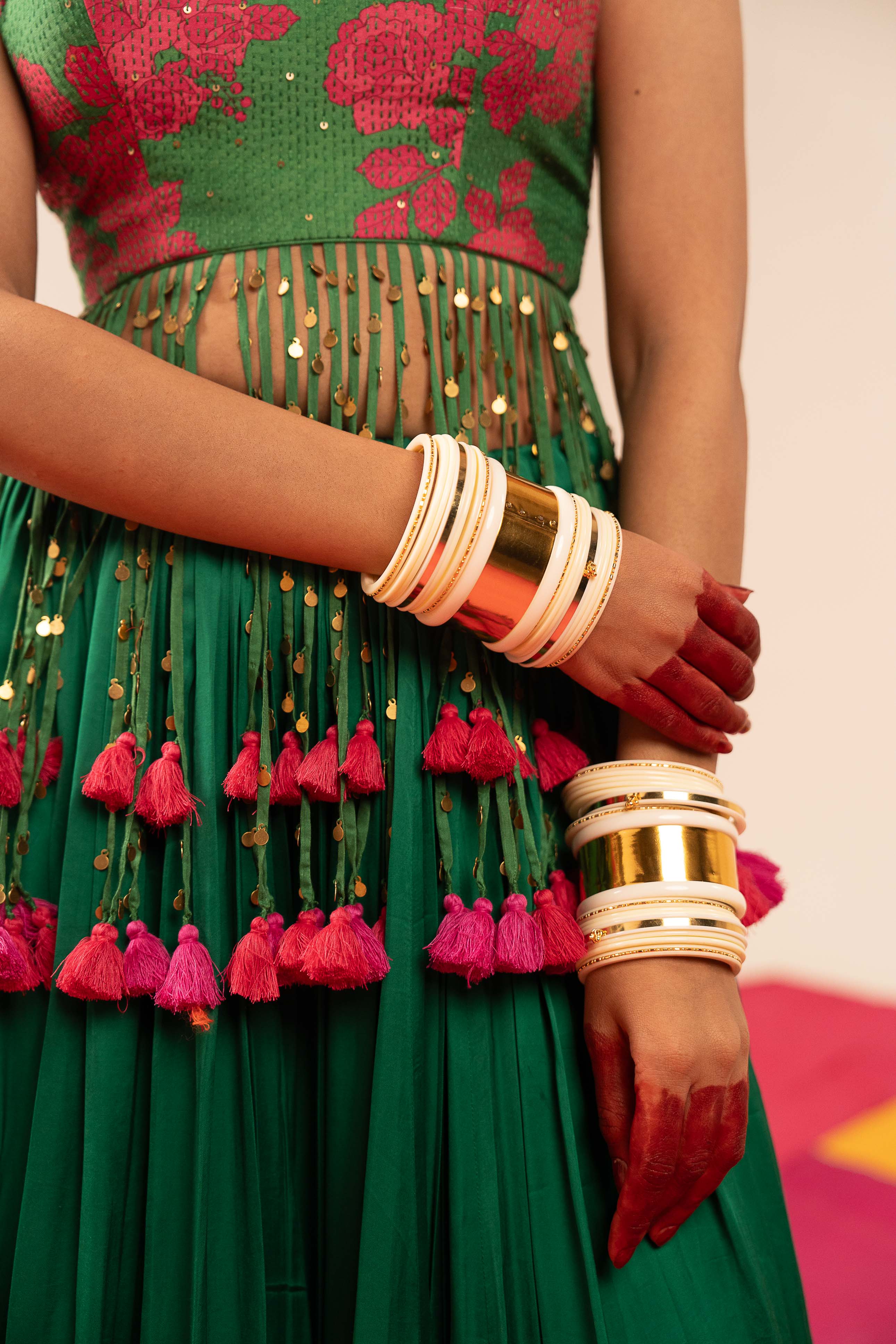 Dark Green Floral Lehenga Set