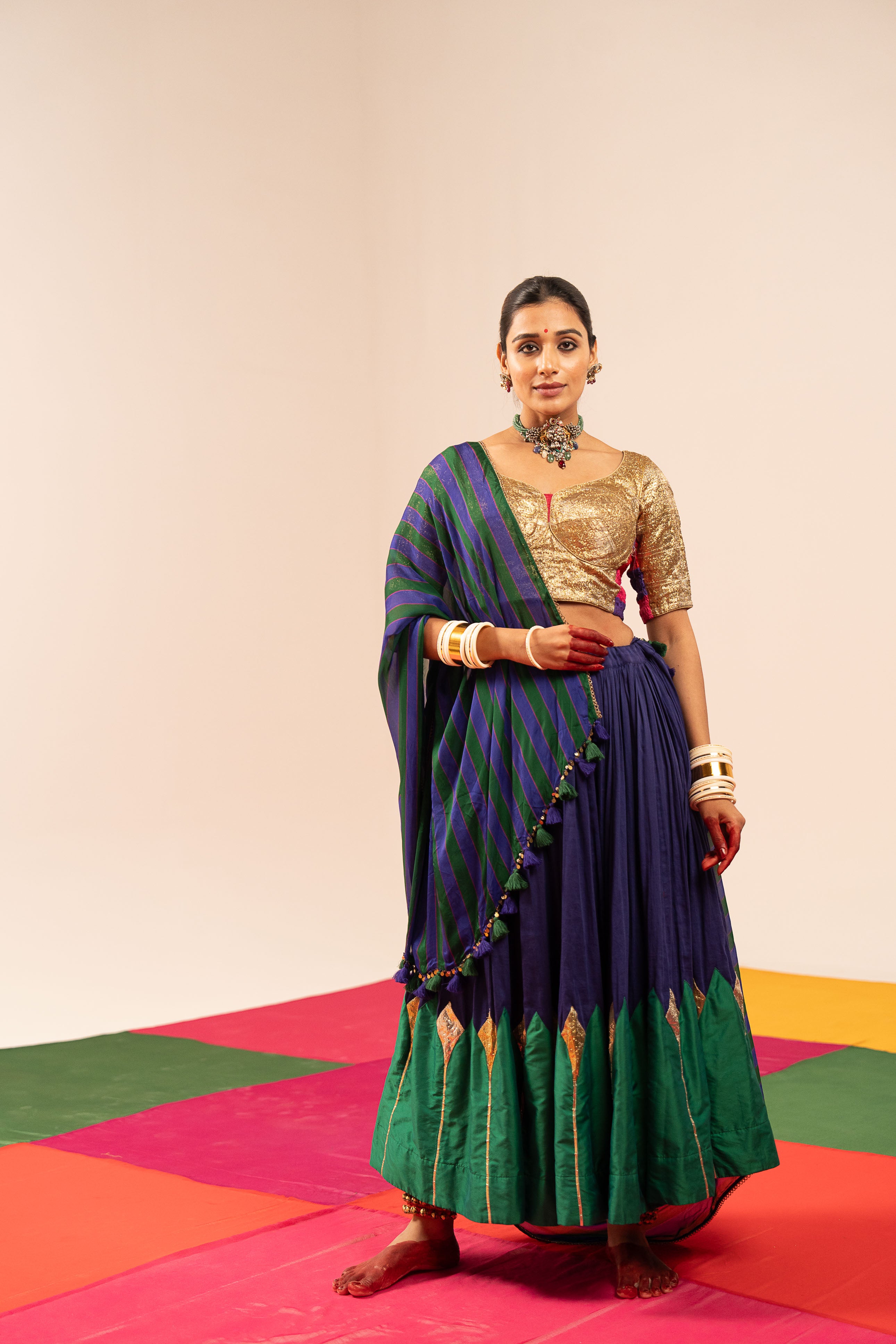 Blue-Green Lehenga Set