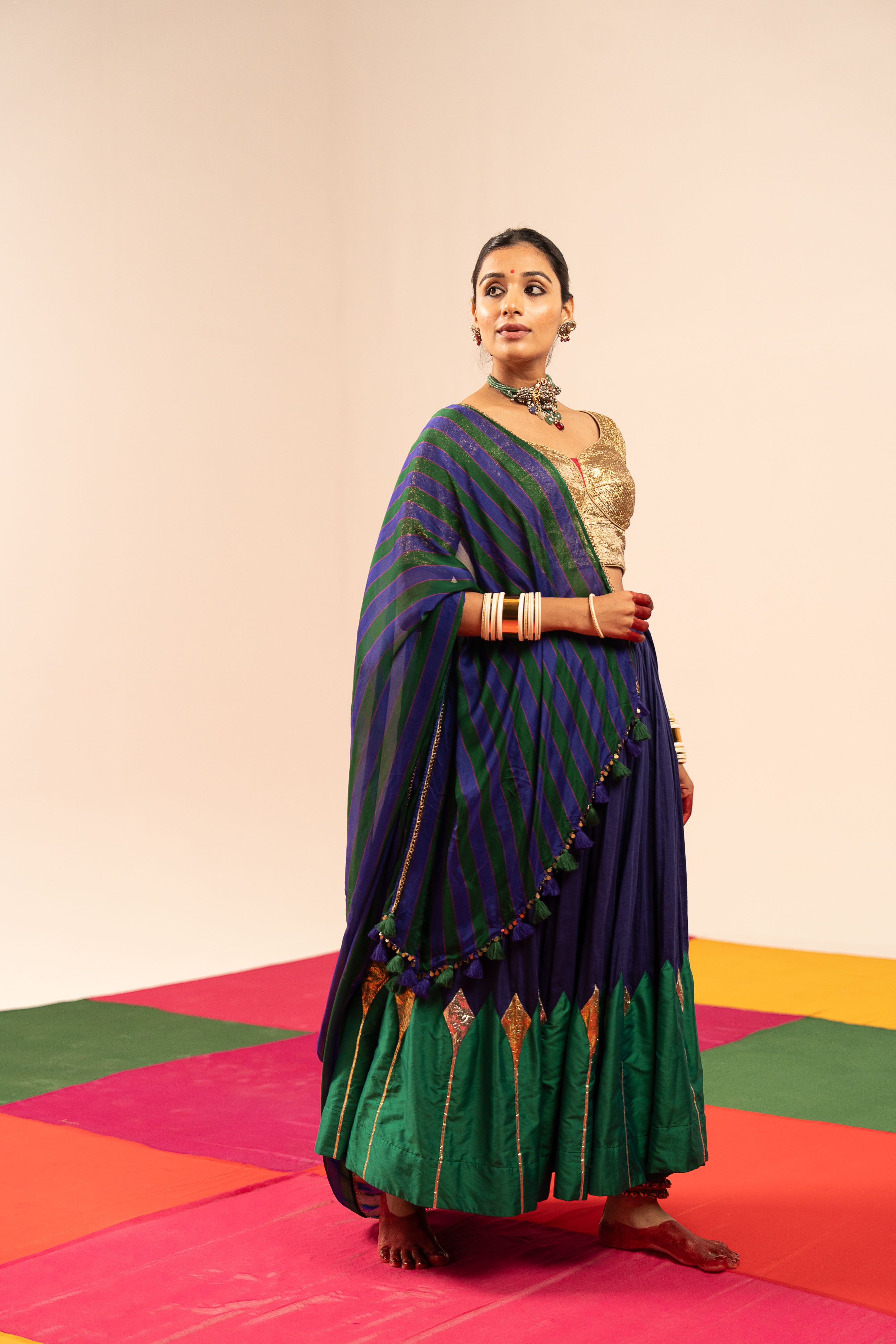 Blue-Green Lehenga Set