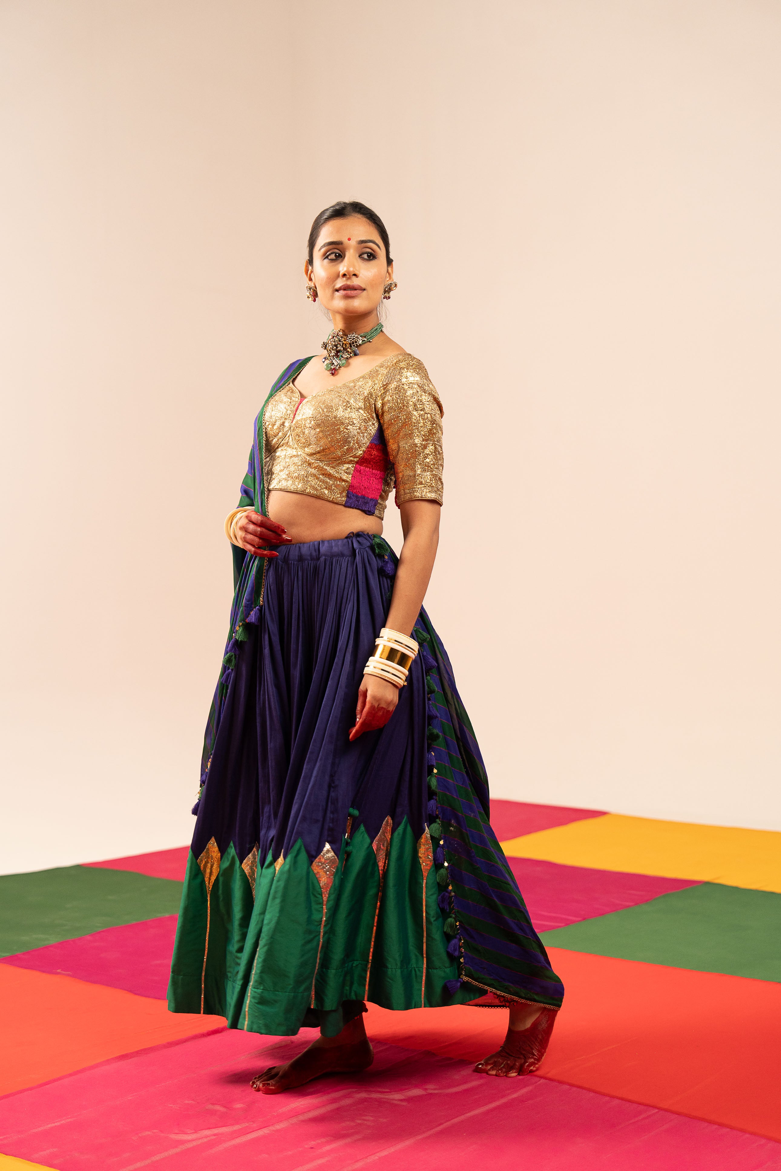 Blue-Green Lehenga Set
