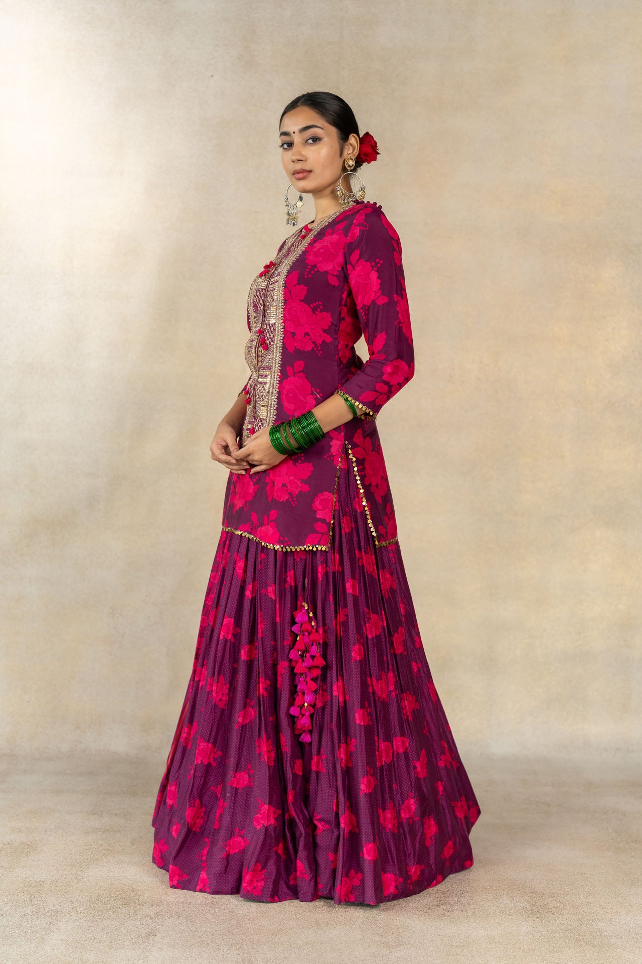 Magenta multi-printed lehenga set