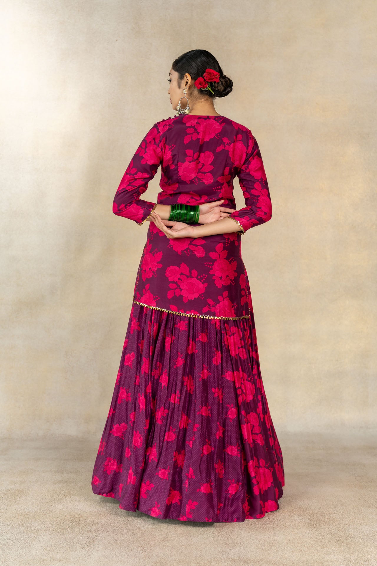 Magenta multi-printed lehenga set