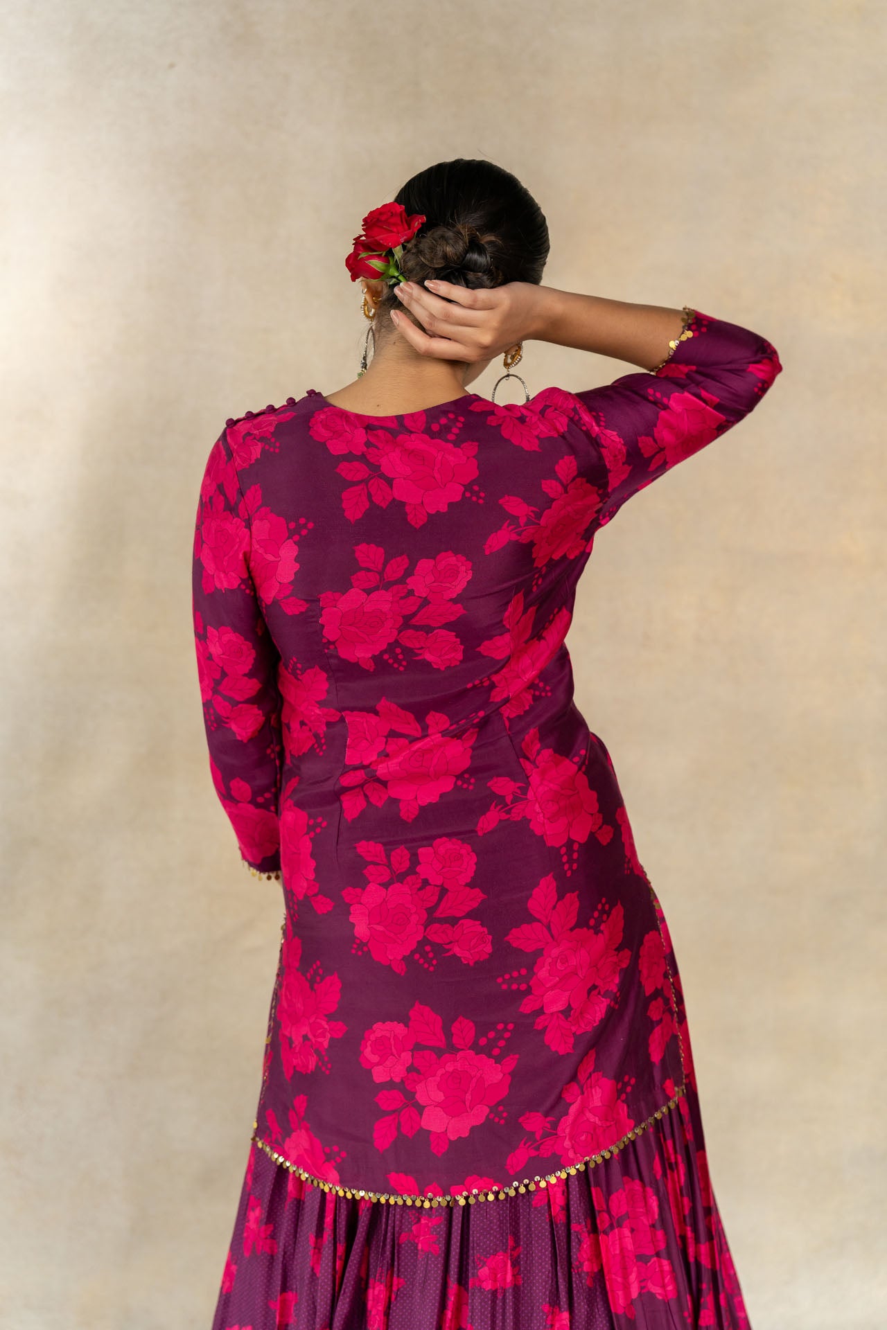 Magenta multi-printed lehenga set