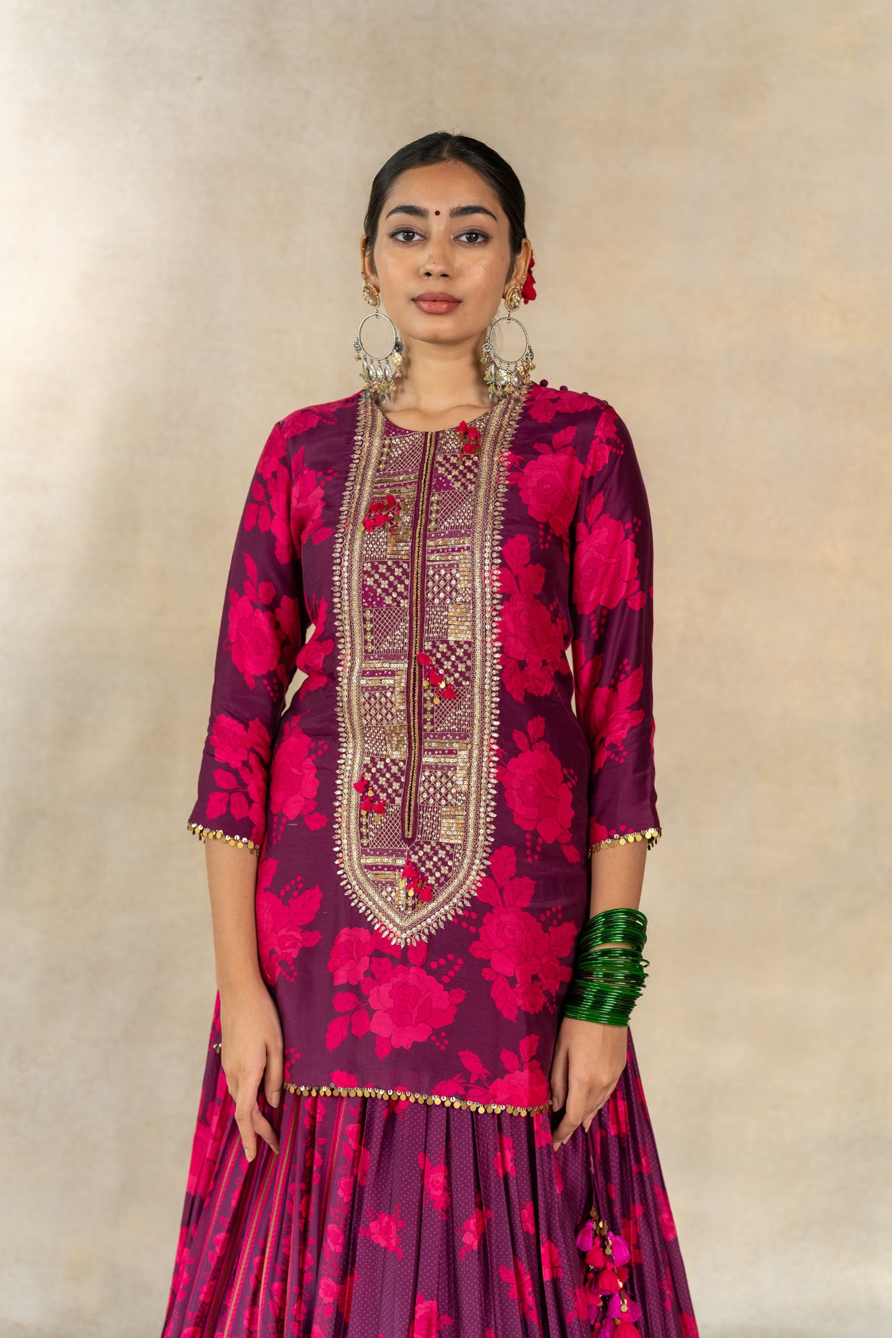 Magenta multi-printed lehenga set