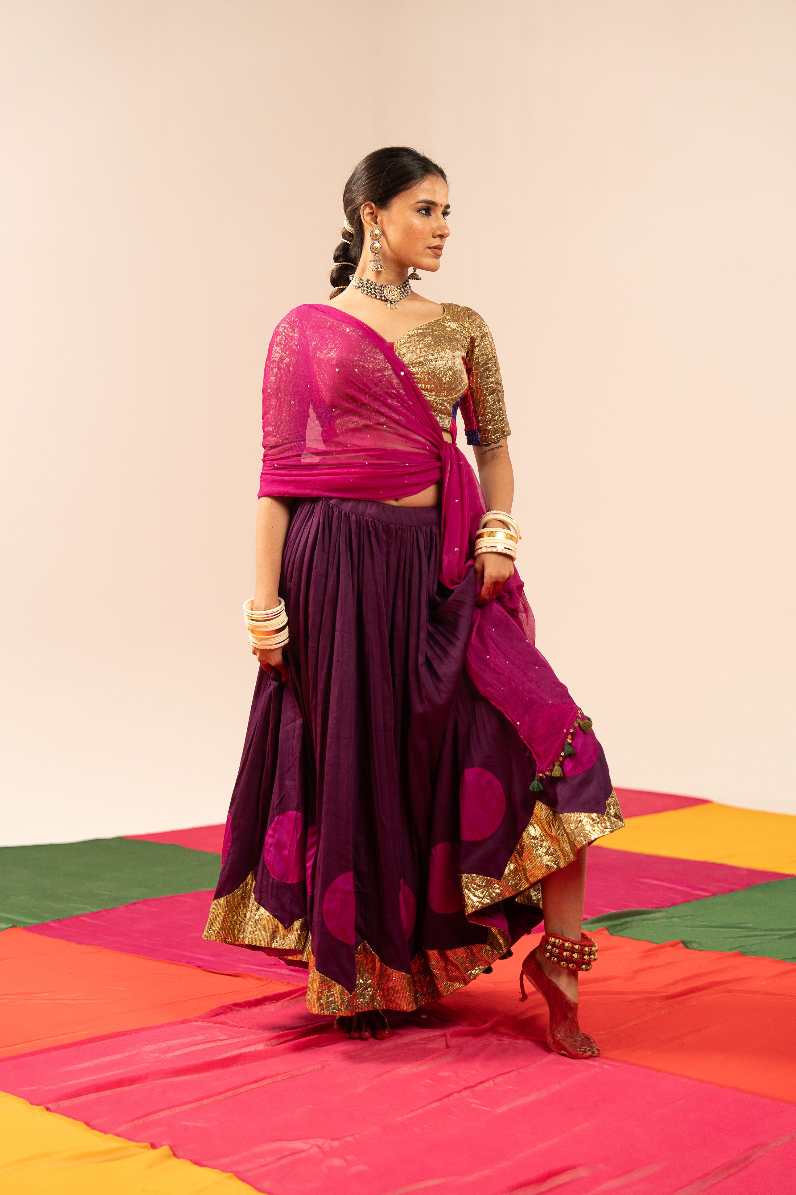 Deep purple Colored Lehenga Set