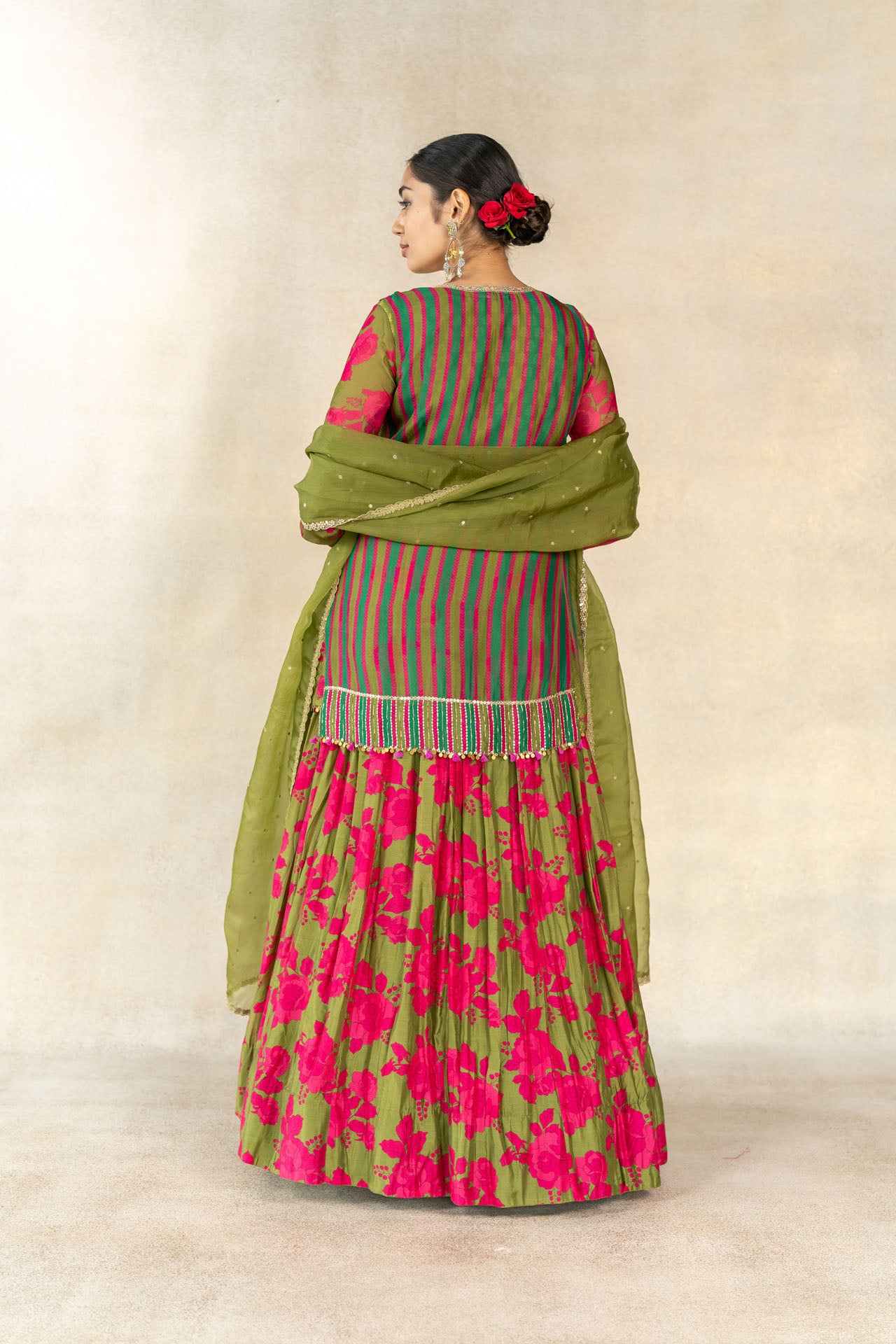 Mehendi green embroidered peplum- jacket lehenga set