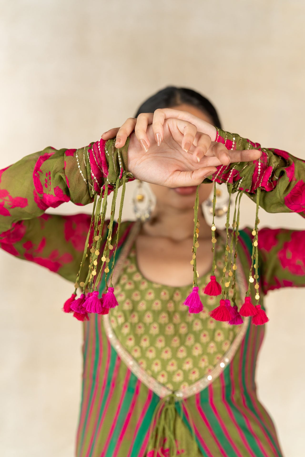 Mehendi green embroidered peplum- jacket lehenga set