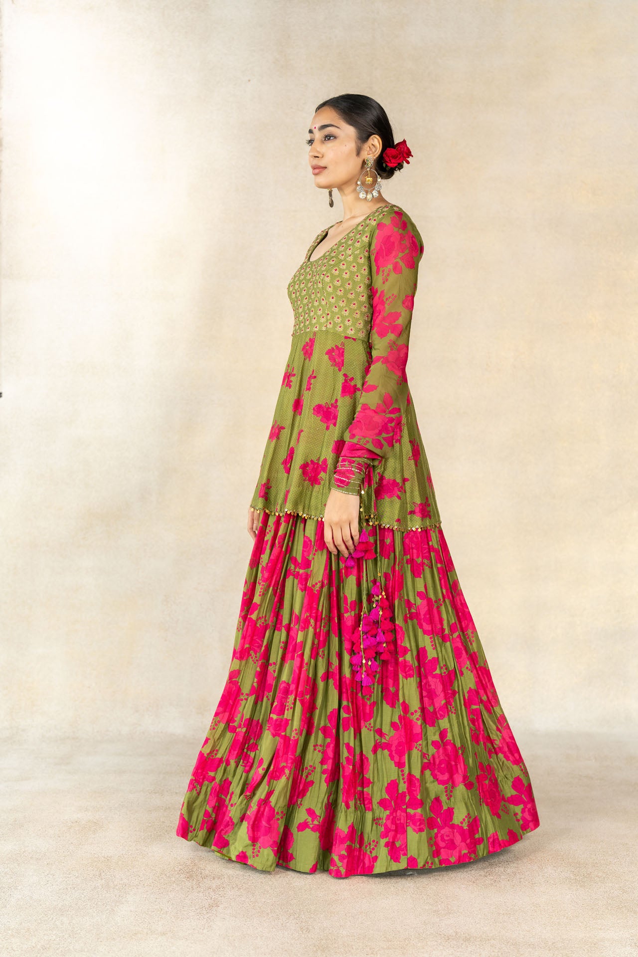 Mehendi green embroidered peplum- jacket lehenga set