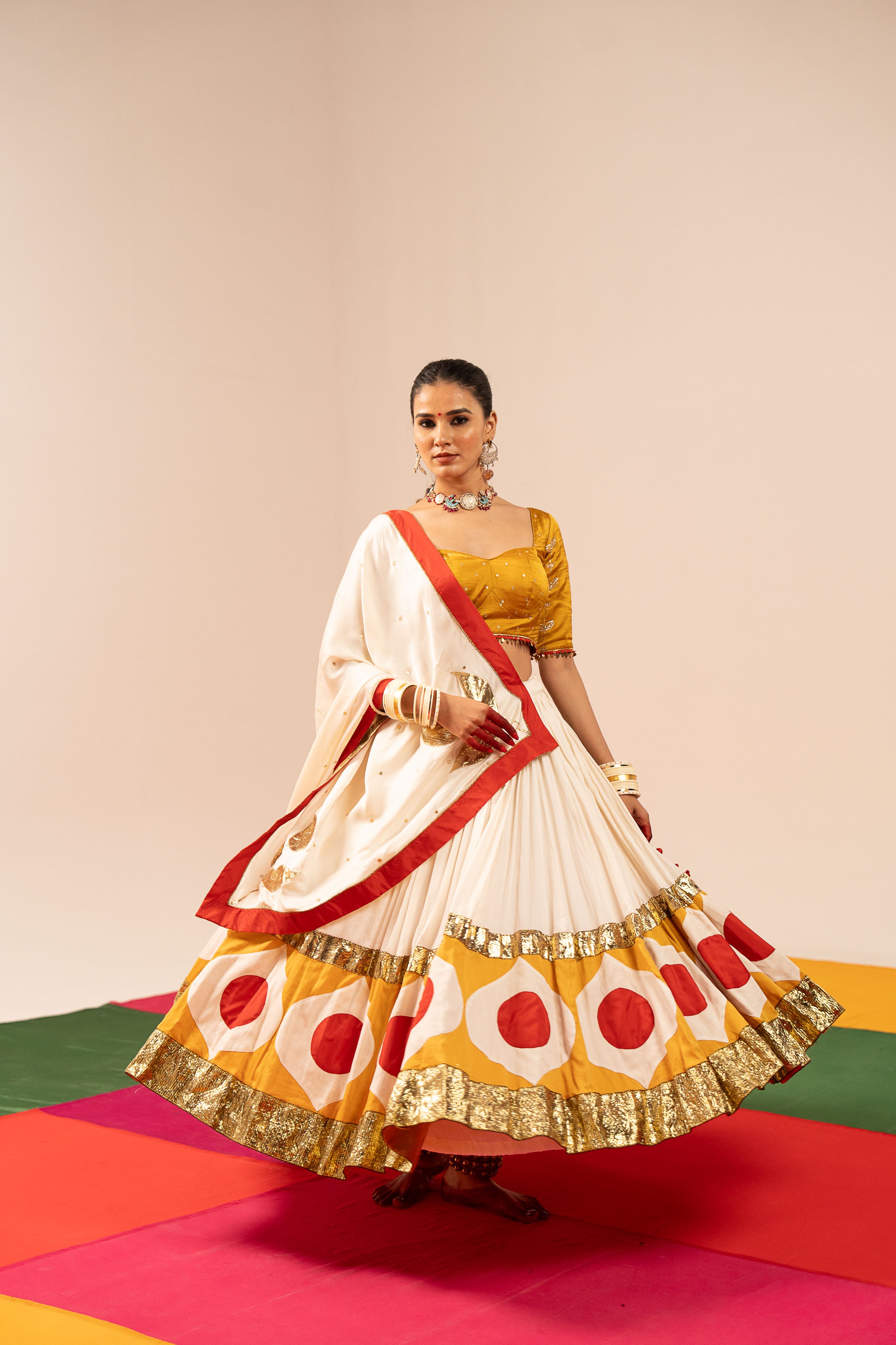 White & Yellow Lehenga Set