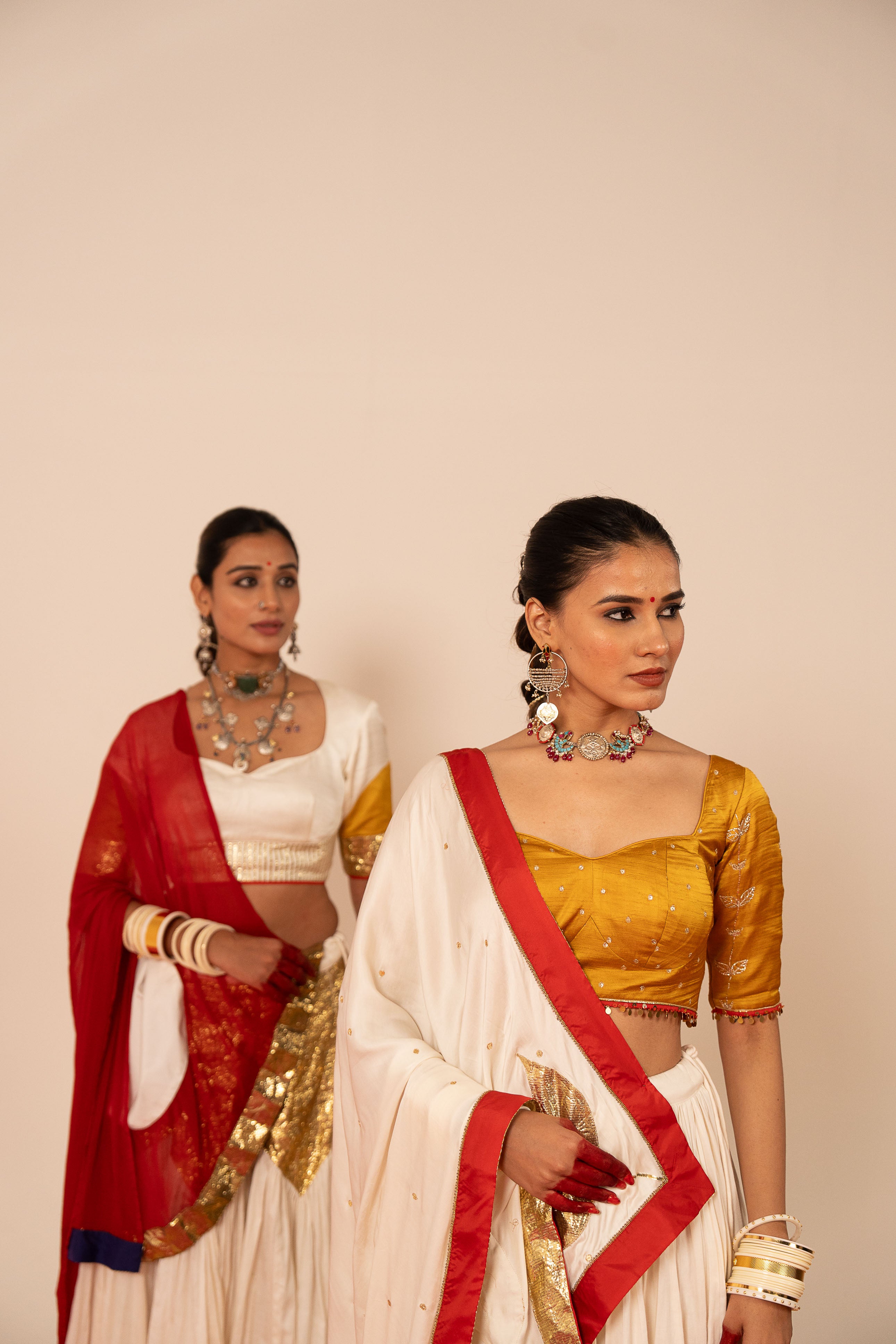White & Maroon Lehenga Set