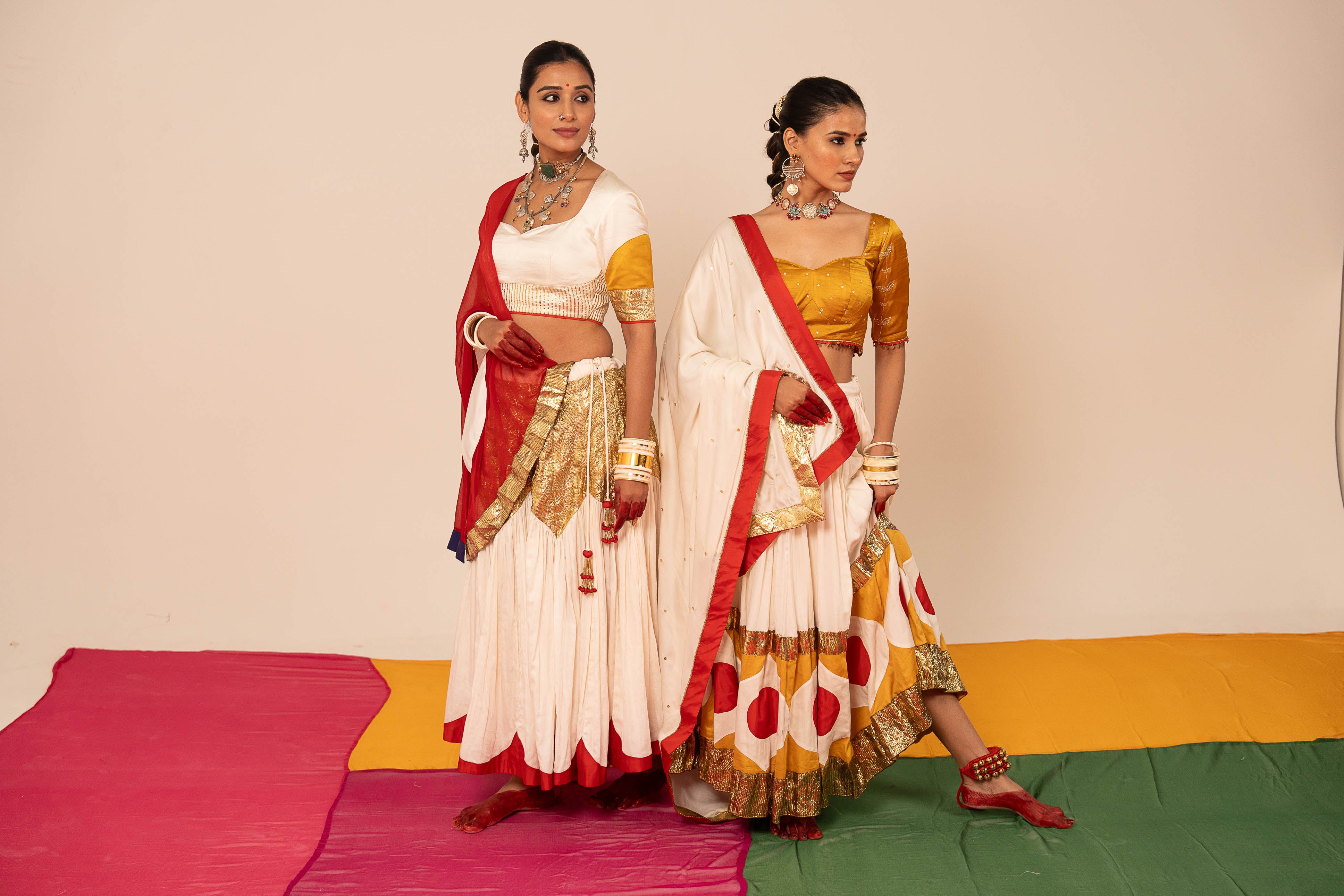 White & Maroon Lehenga Set