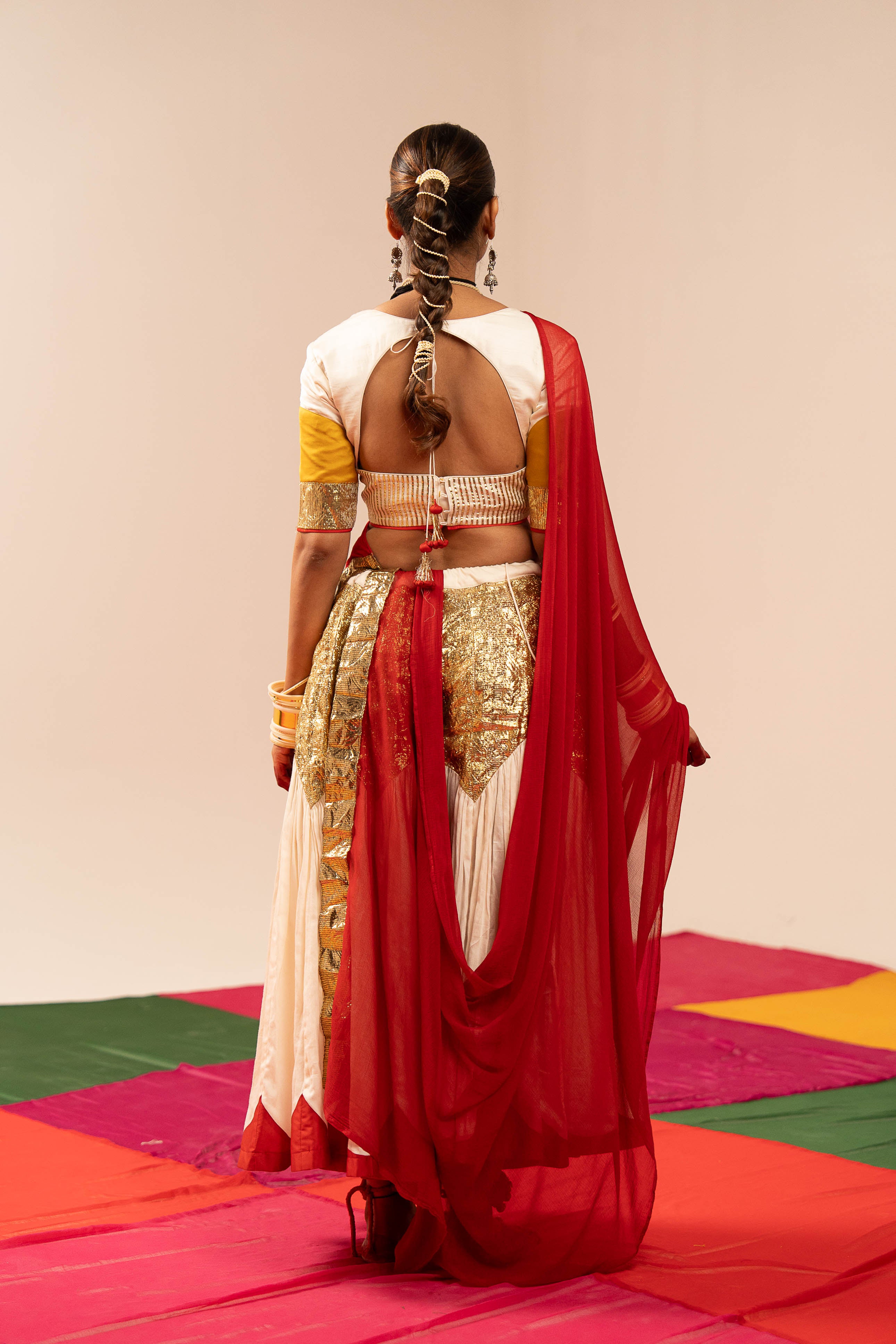 White & Maroon Lehenga Set