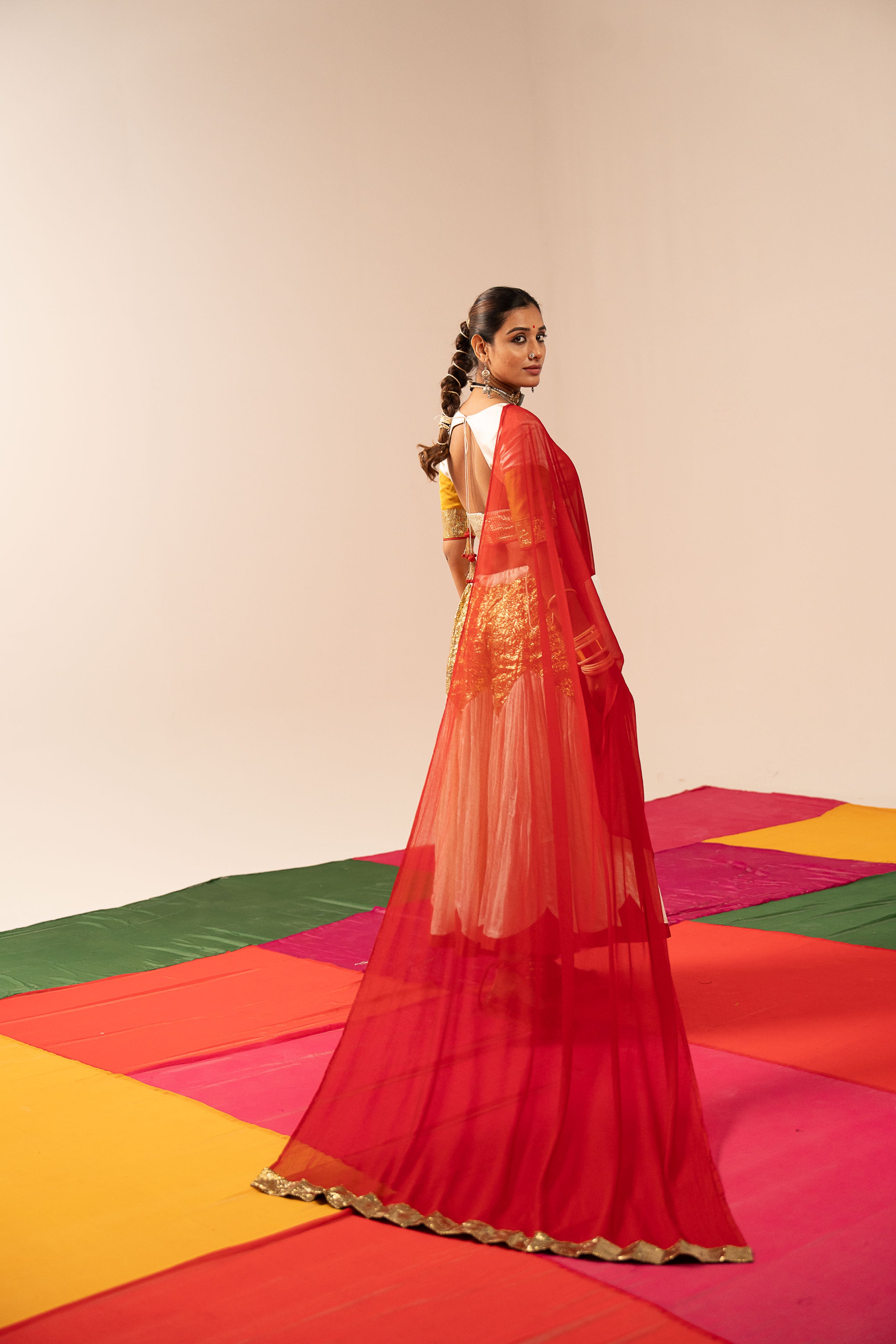 White & Maroon Lehenga Set