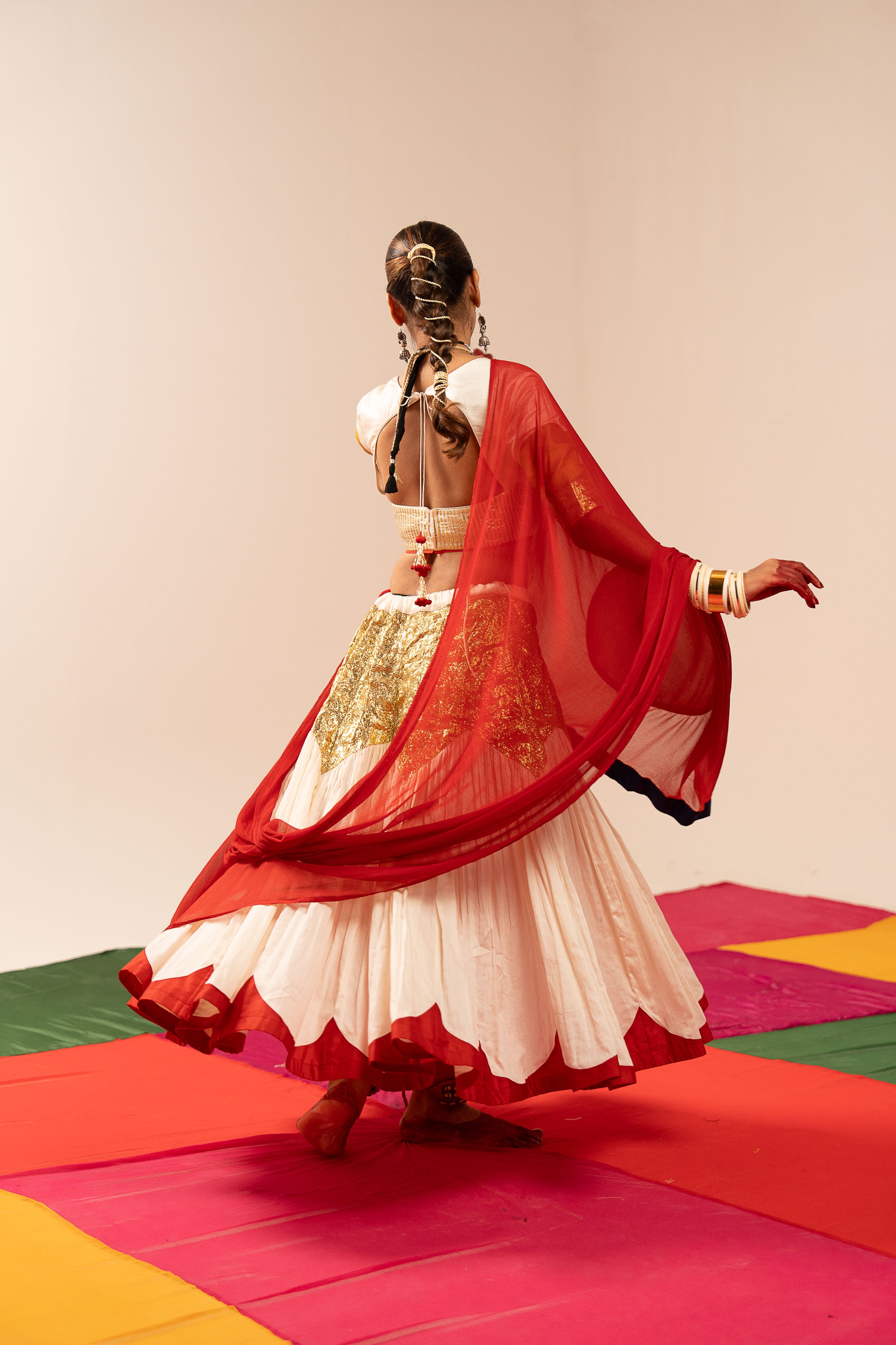 White & Maroon Lehenga Set