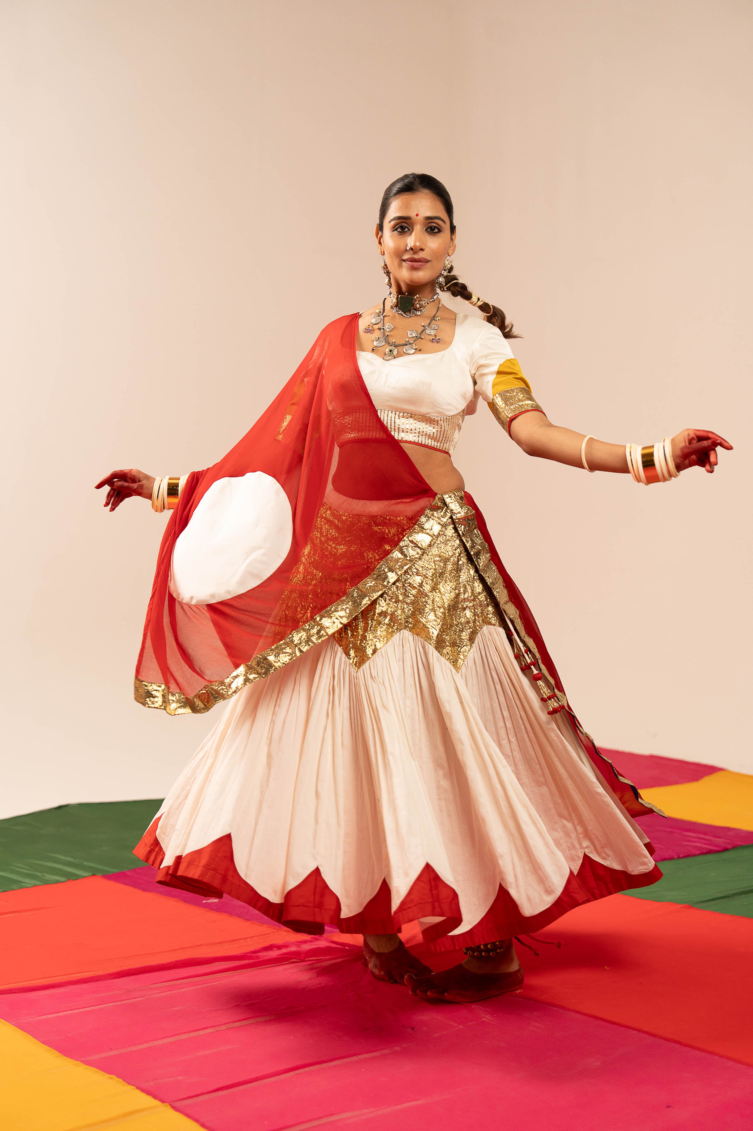 White & Maroon Lehenga Set