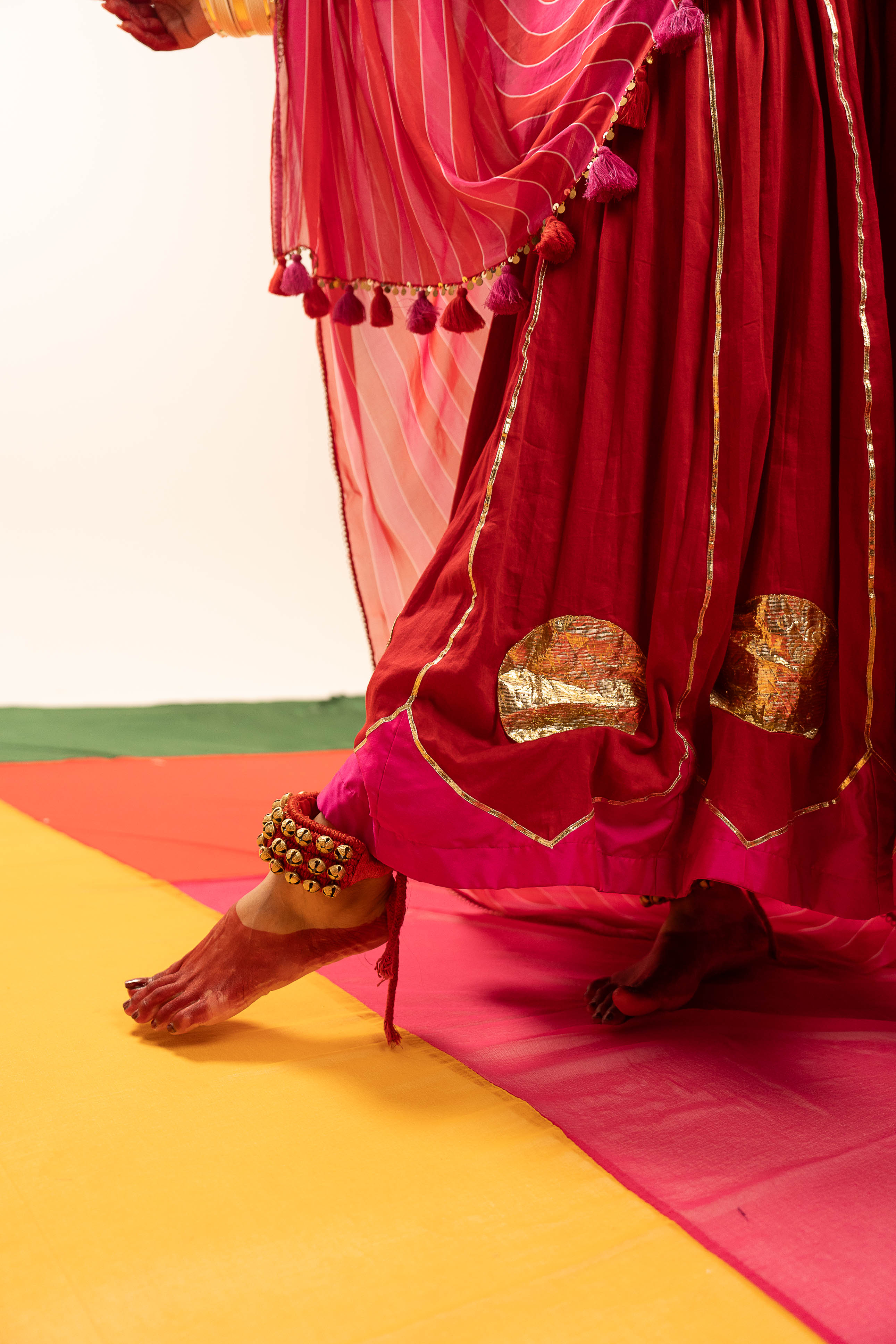 Red and pink Lehenga Set