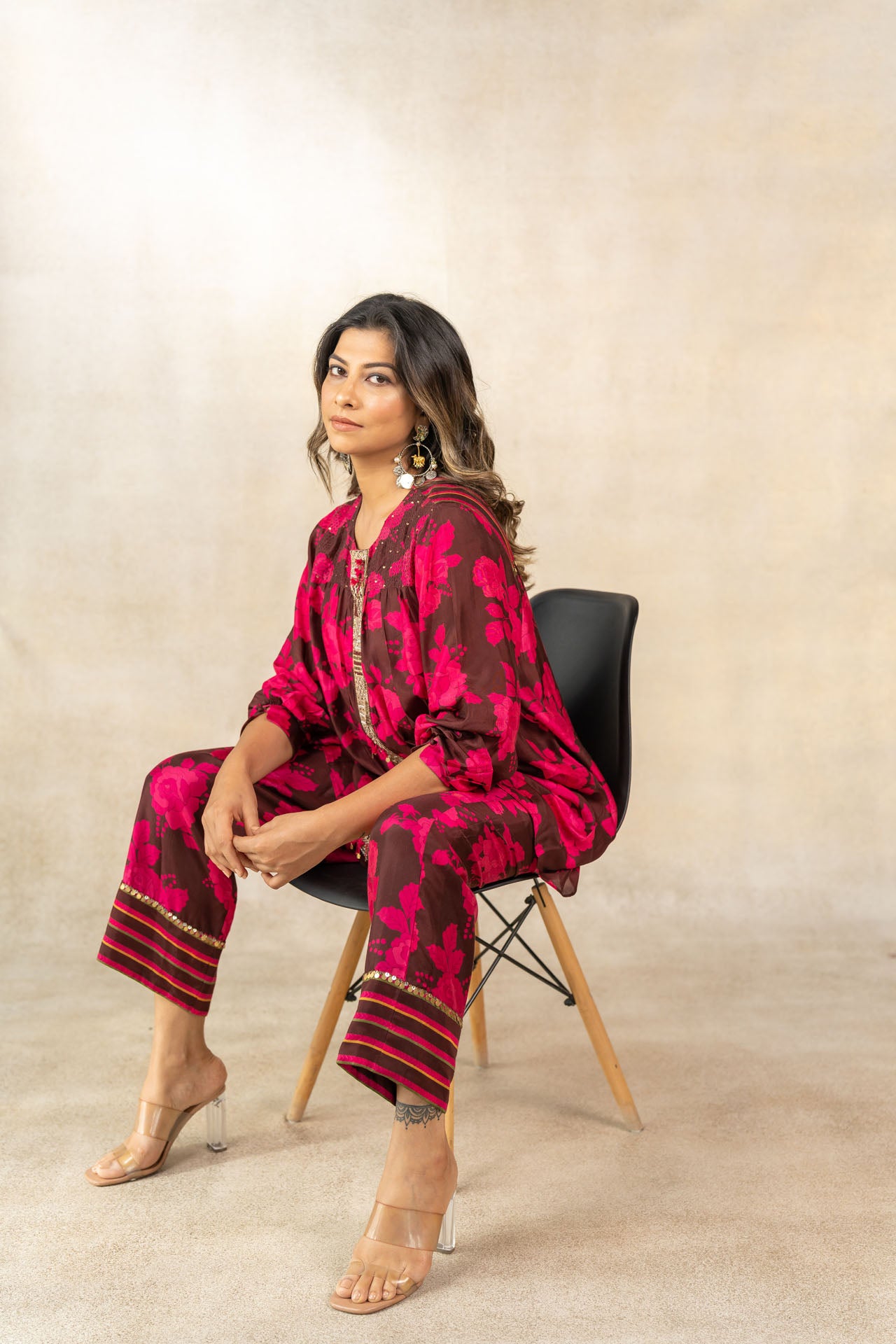 Brown floral printed co-ord set