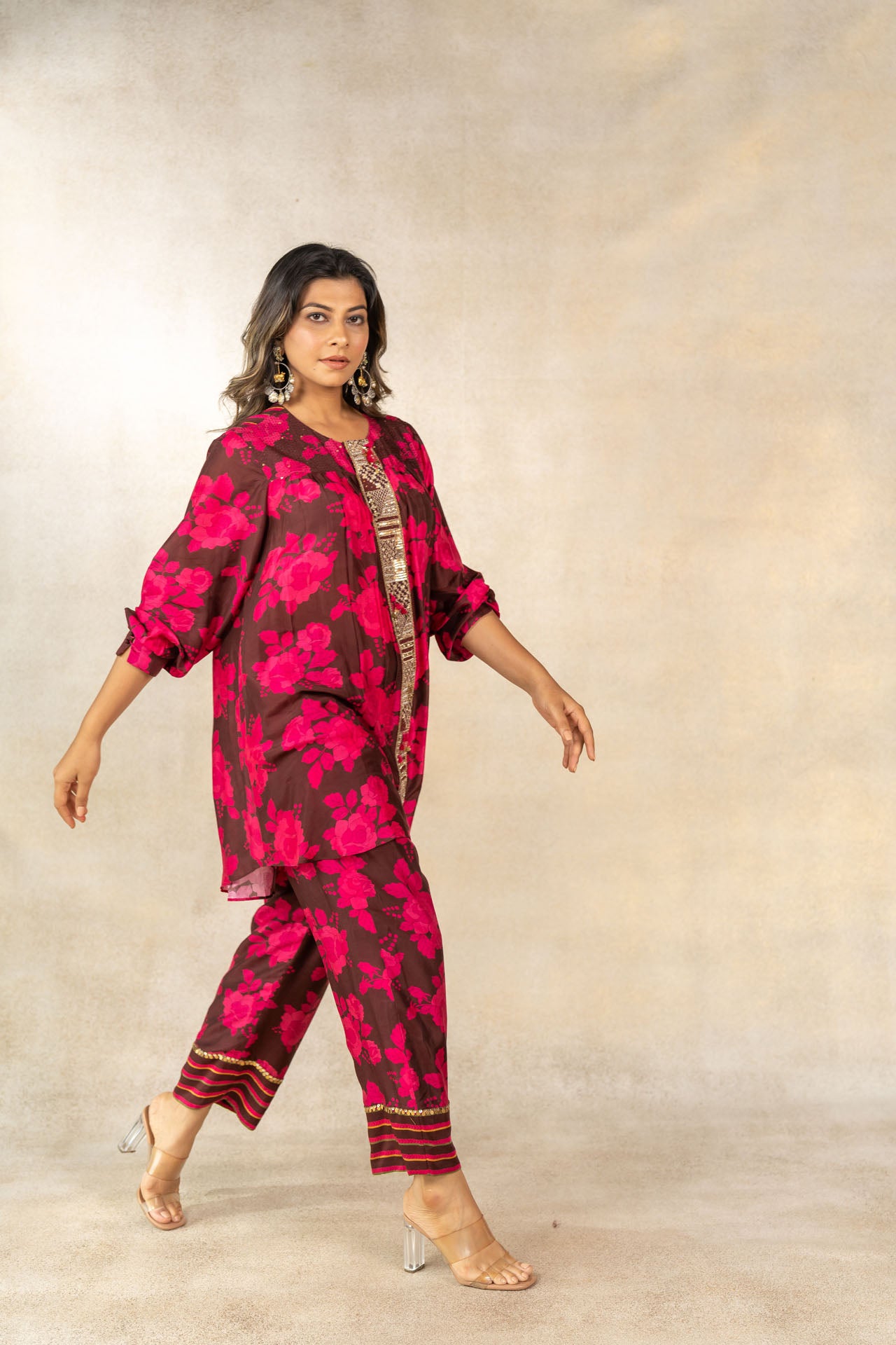 Brown floral printed co-ord set