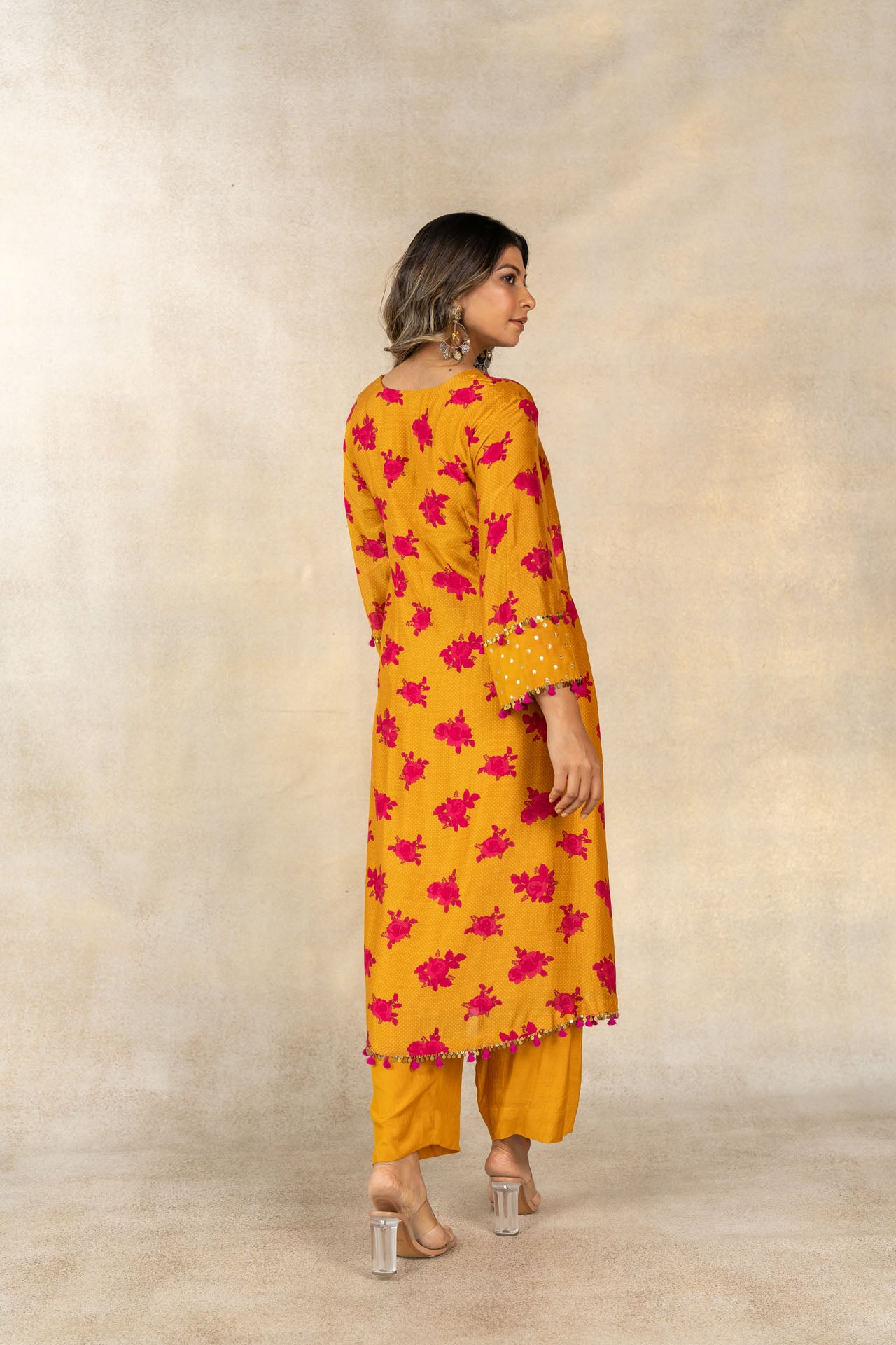 Mustard floral-dot printed kurta set