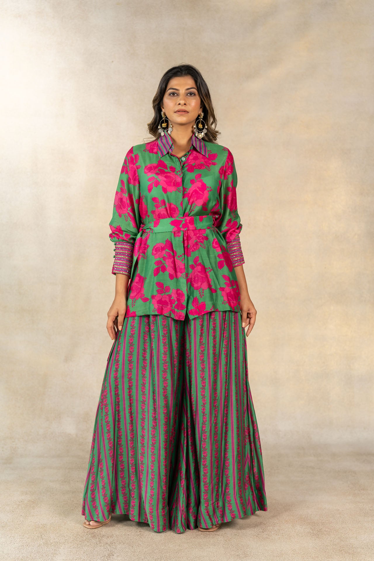 Dark green floral printed co-ord set