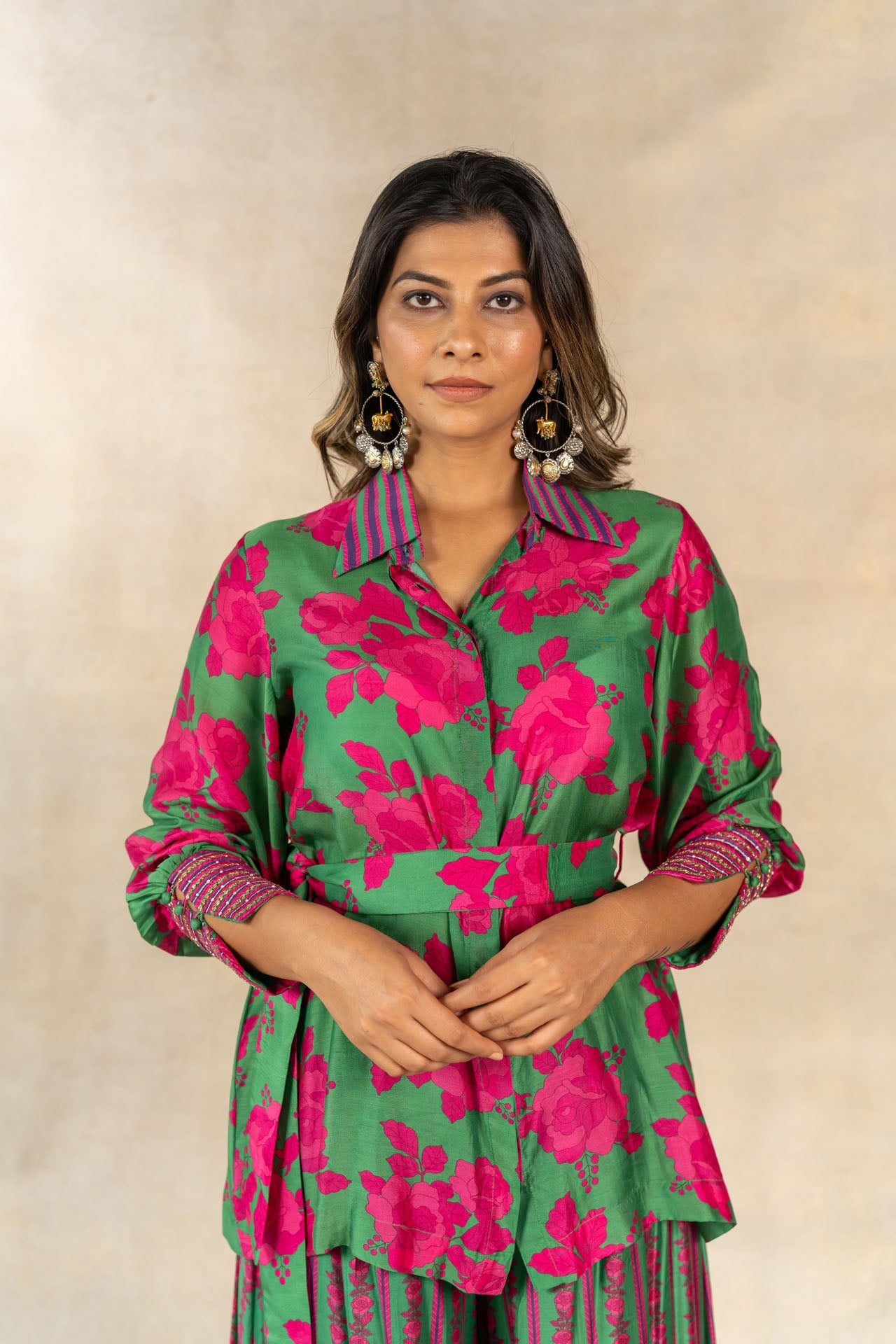 Dark green floral printed co-ord set