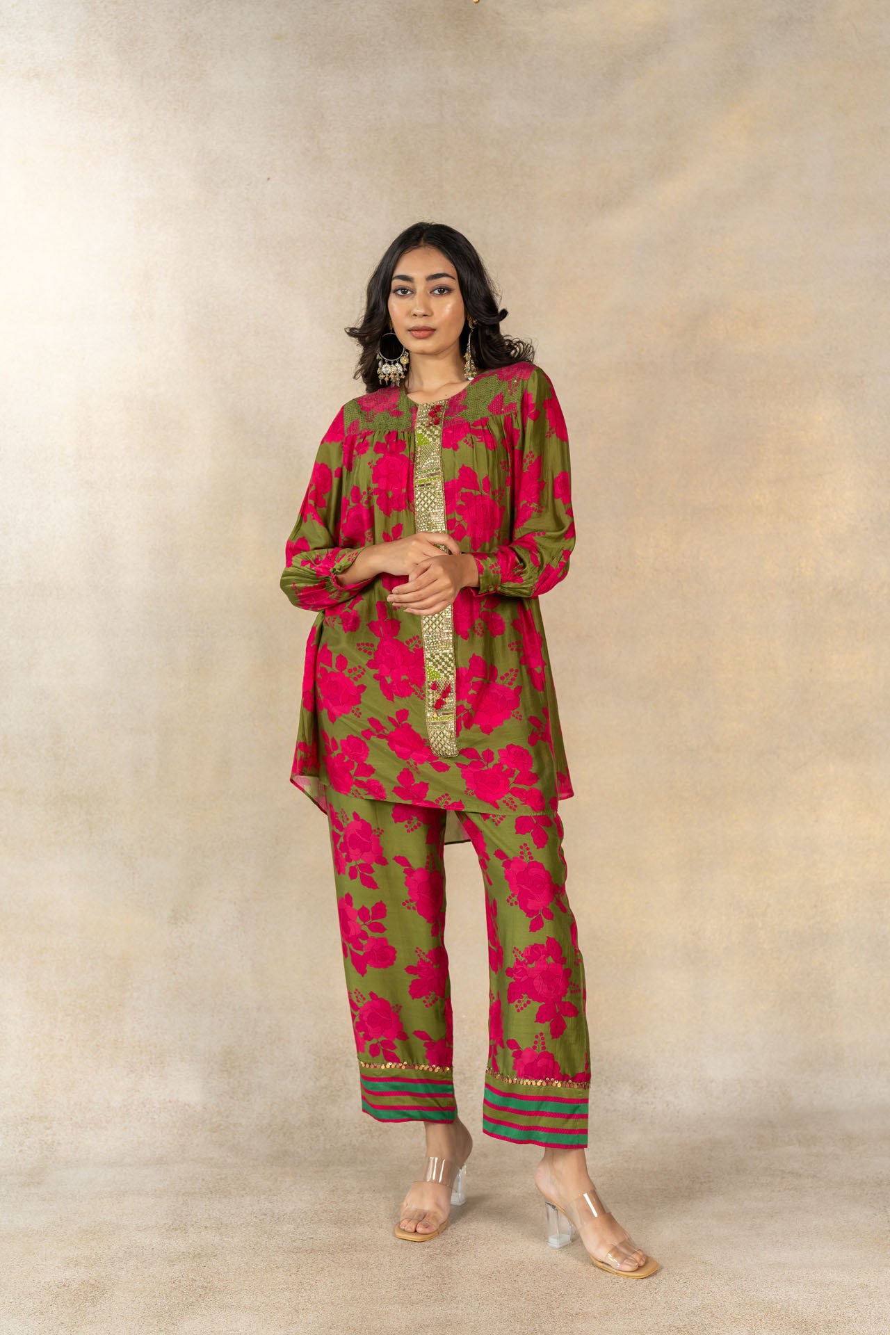 Mehendi green floral printed co-ord set