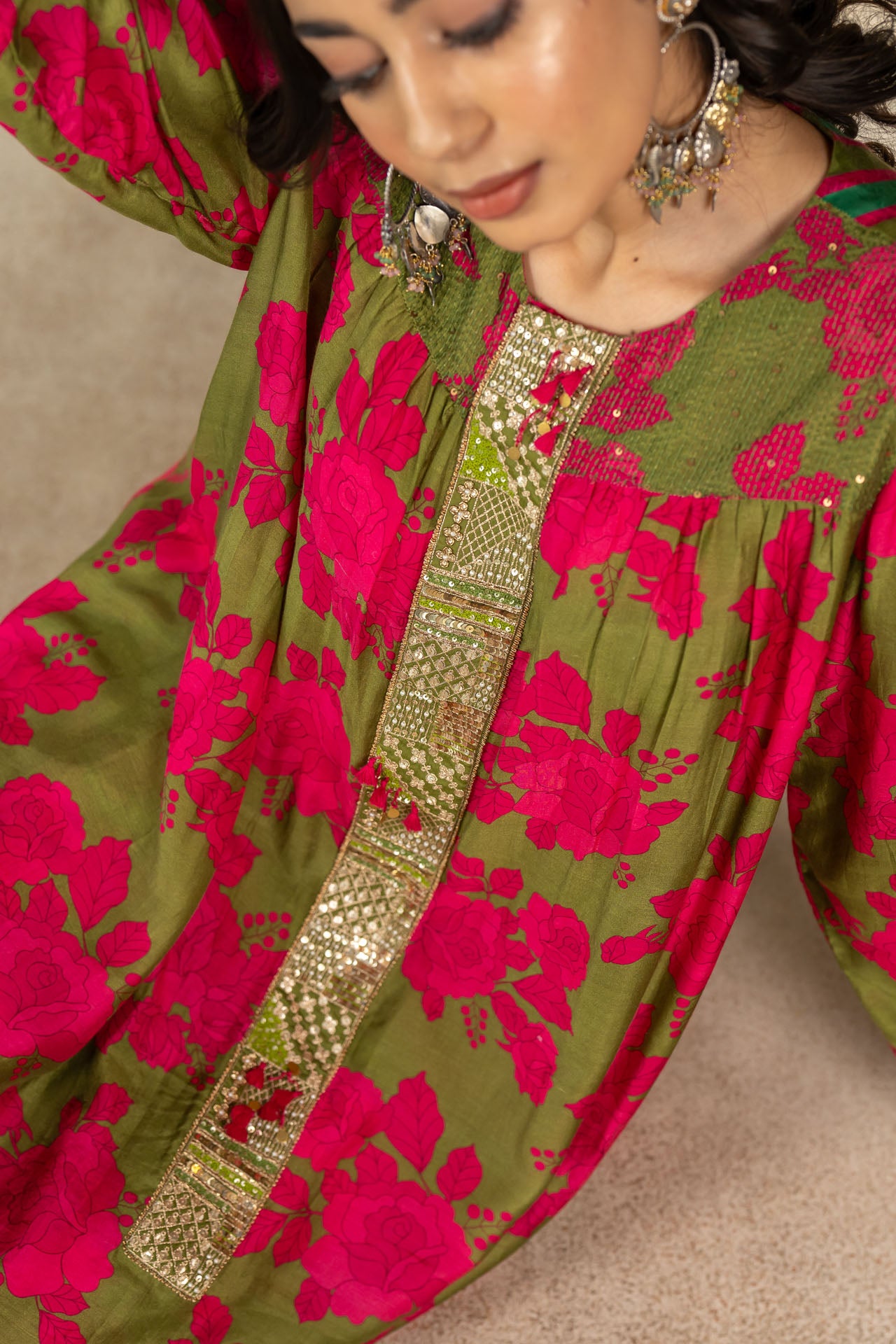 Mehendi green floral printed co-ord set