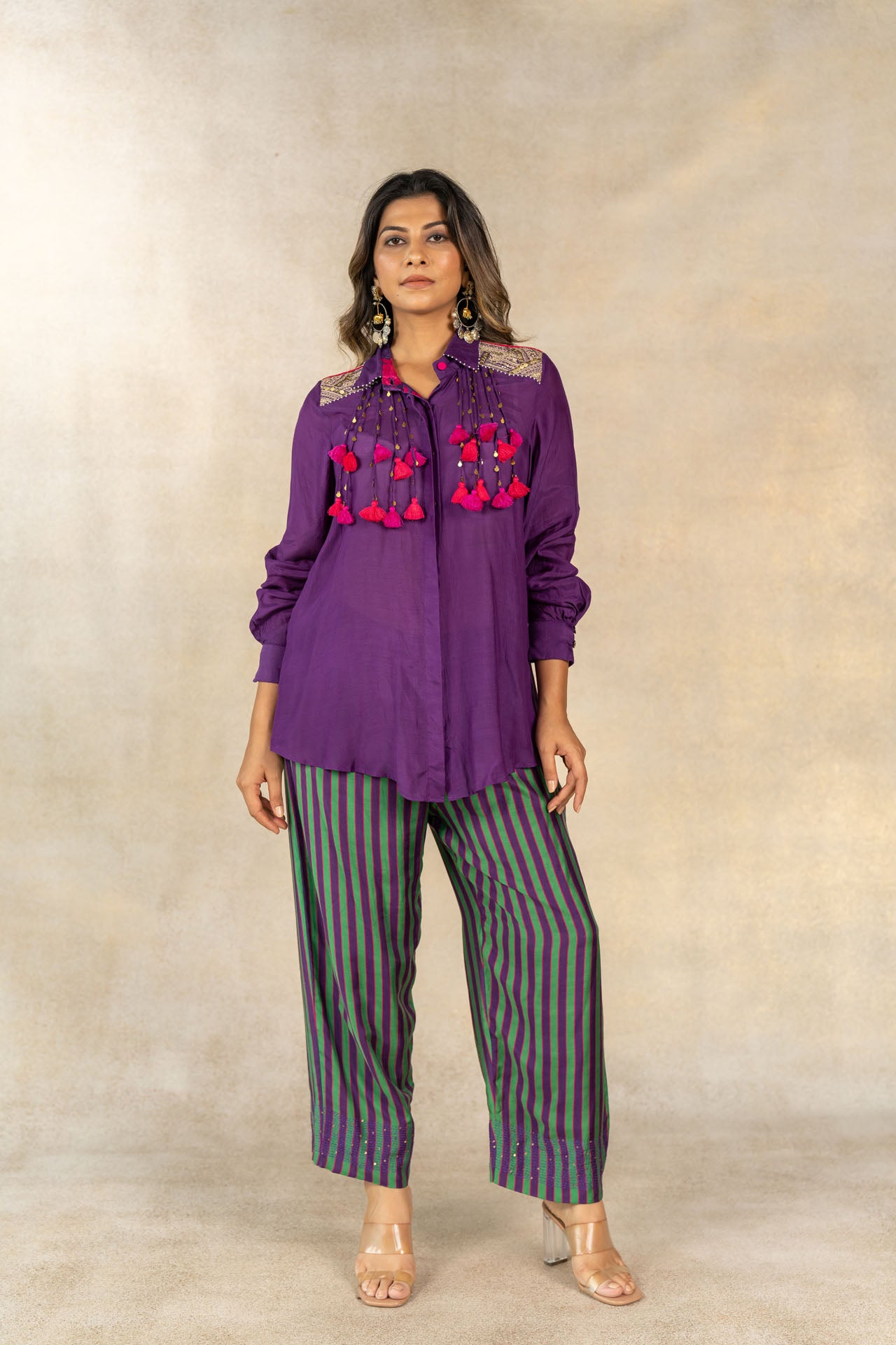 Purple coin-tassel detail co-ord set