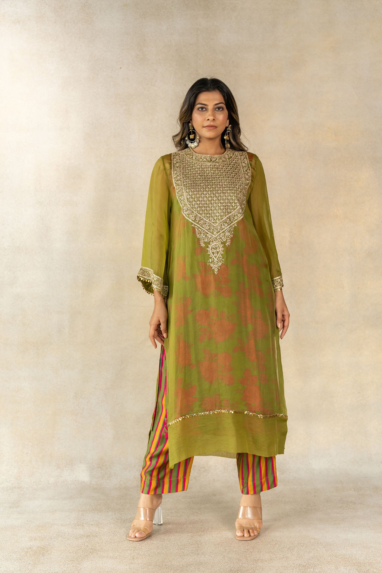 Mehendi green overlay kurta set