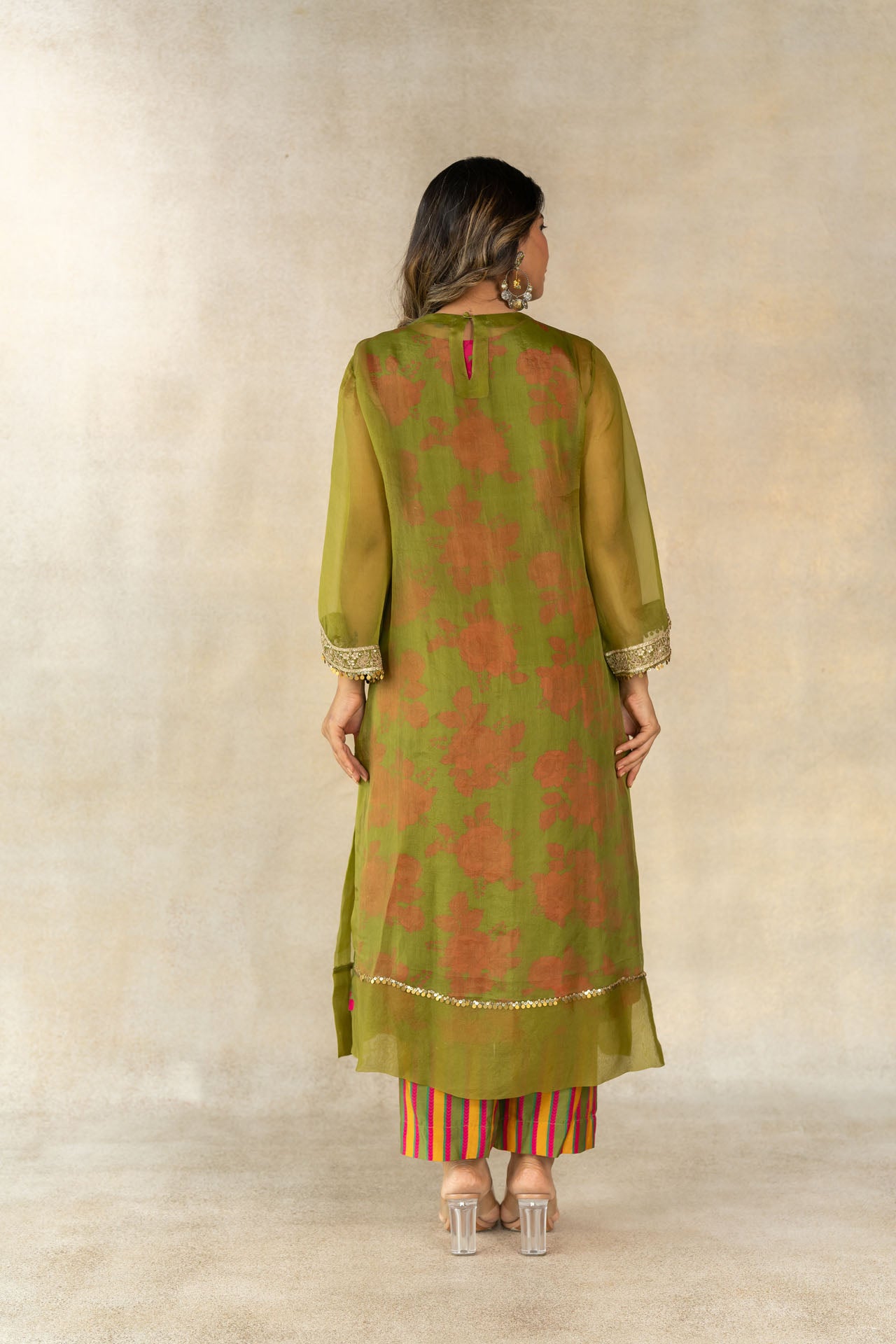 Mehendi green overlay kurta set