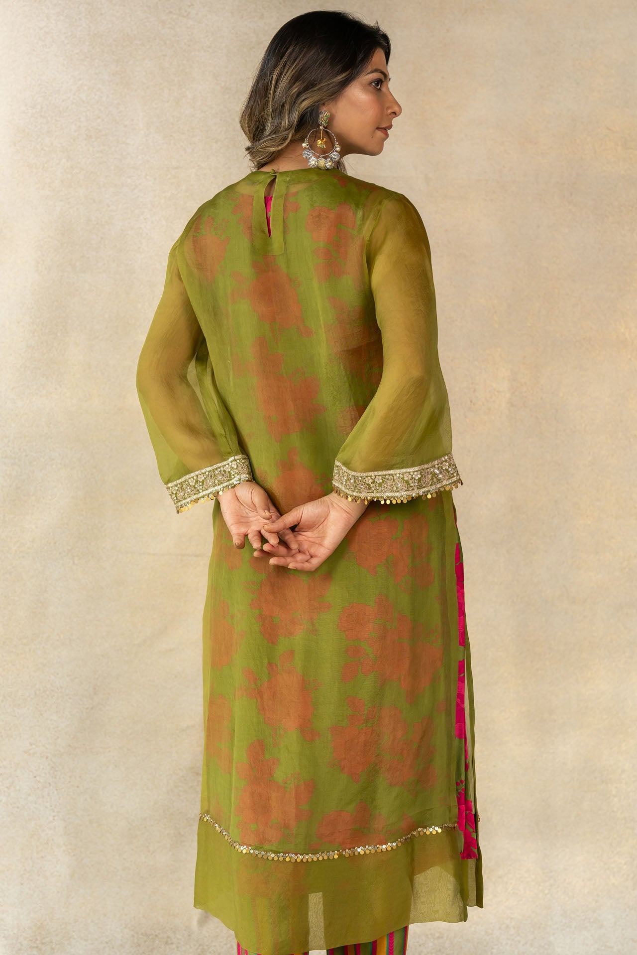 Mehendi green overlay kurta set