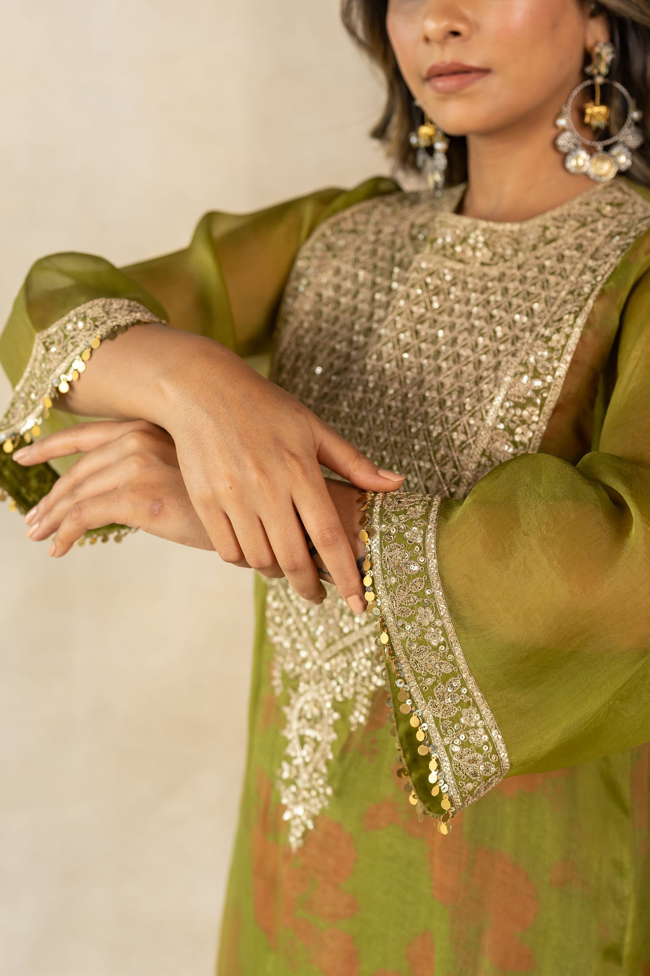 Mehendi green overlay kurta set