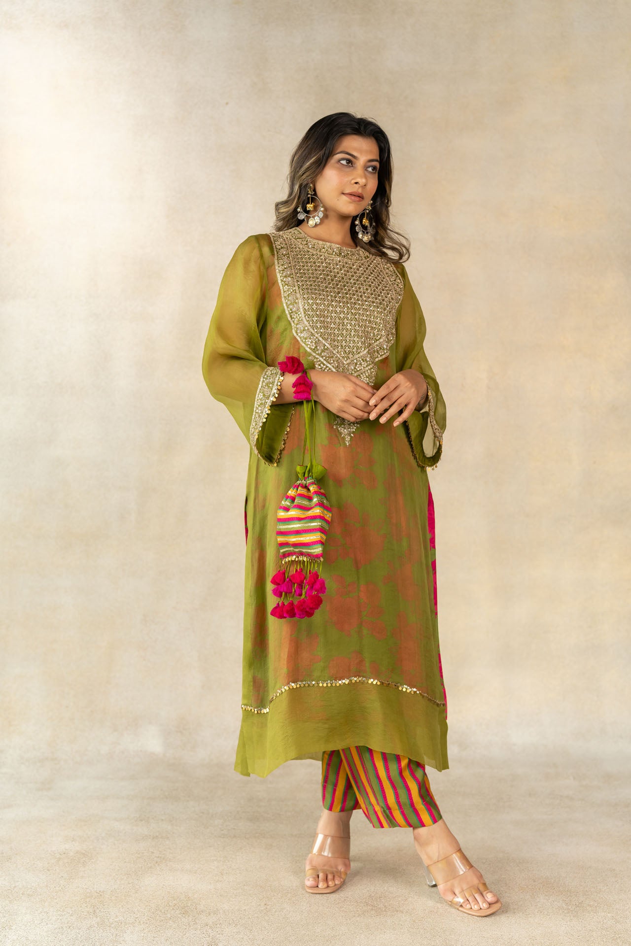 Mehendi green overlay kurta set